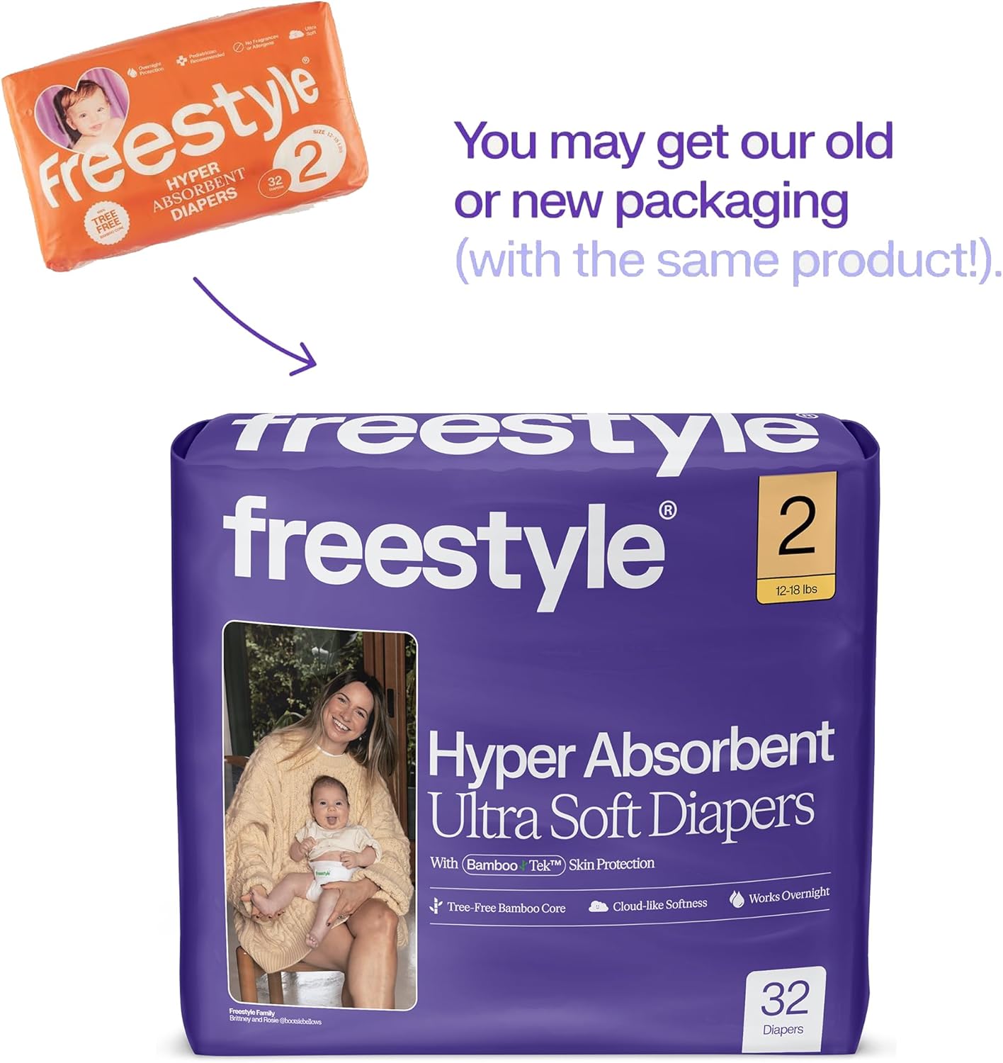 Freestyle Diapers – (Size 2) Hyper Absorbent & Non-Toxic – Disposable Diapers for Sensitive Skin – Ultra Soft Diapers (12-18 lbs) – 192 Count