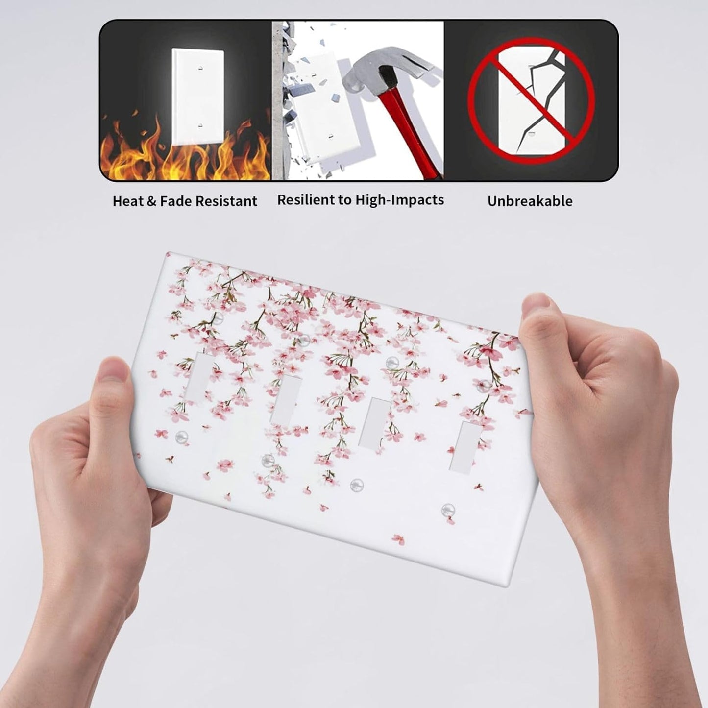 Light Switch Covers Sakura Plant Floral Pink Flowers Quad Toggle Electrical Faceplate 4 Gang Wall Plate Decorative Switch Plates For Bed Room Living Room Decor