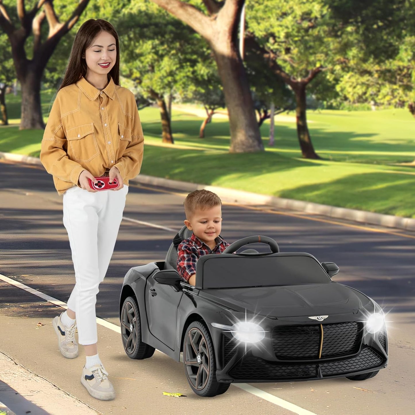 Costzon Ride on Car, 12V Licensed Bentley Bacalar Battery Powered Kids' Electric Vehicles w/Remote Control, Scissor Doors, Wireless Connection, Lights/Sound Effects, Kids Car Toys for Toddlers(Black)