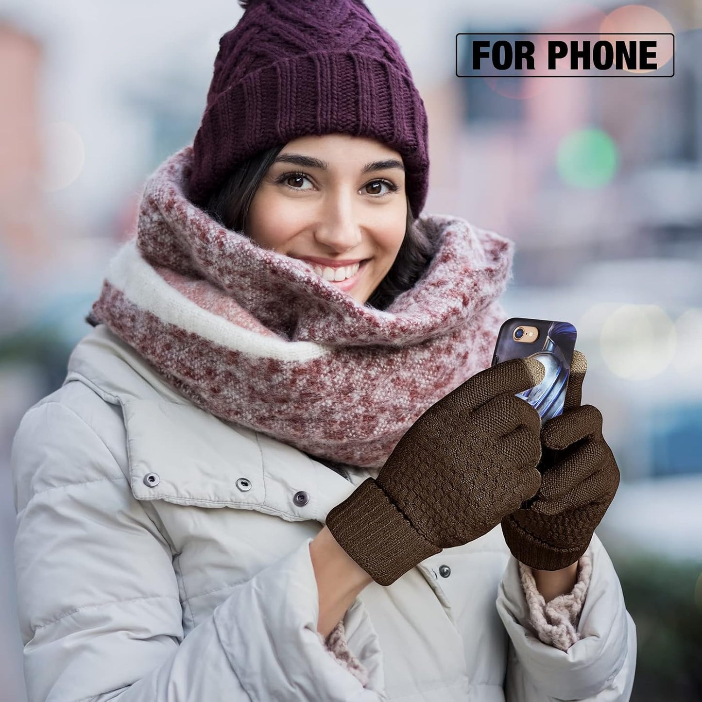 Geyoga 2 Pairs Women's Winter Touch Screen Gloves Soft Warm Fleece Lined Knit Elastic Cuff Winter Texting Gloves