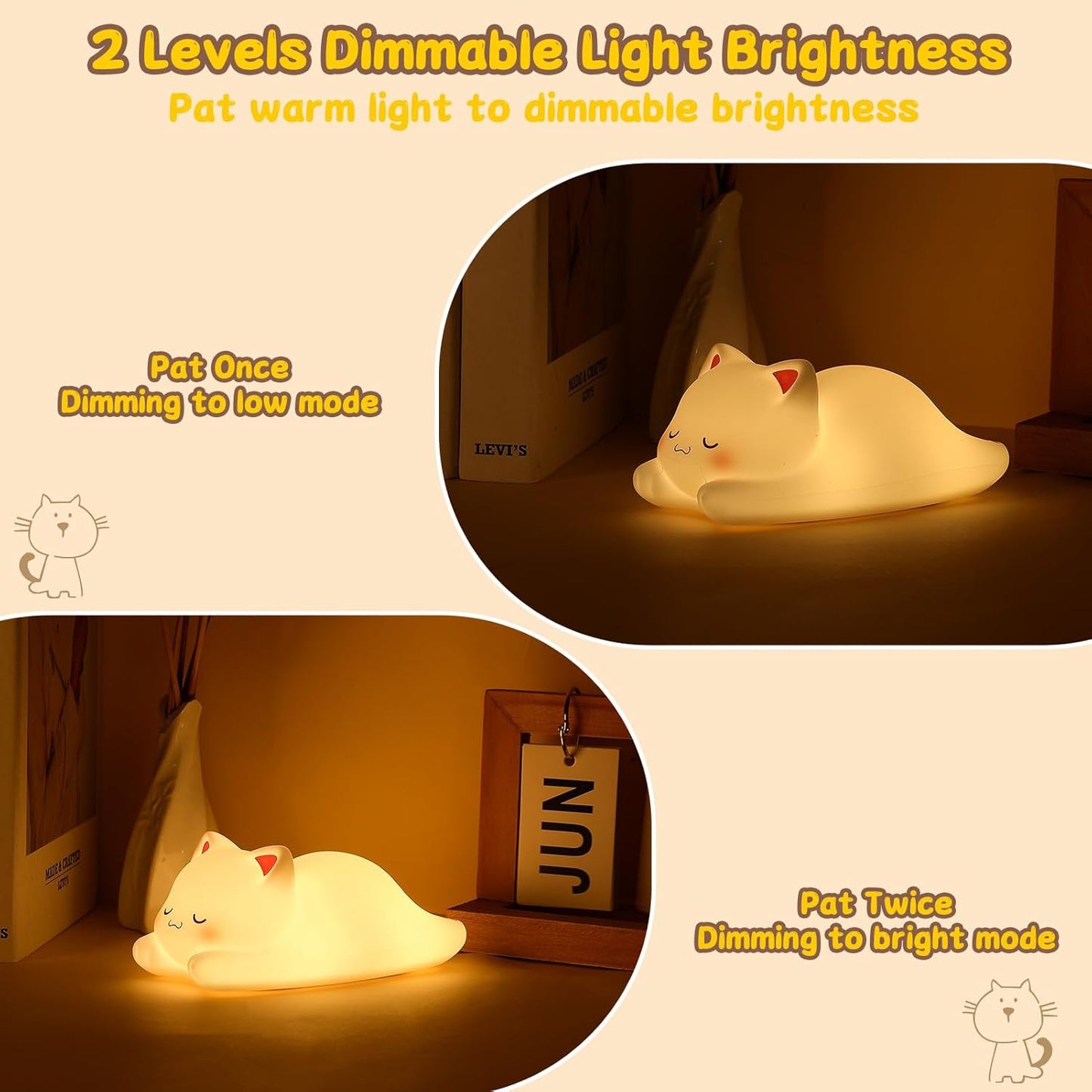 Tremdwoto Cat Night Light for Kids,Cute Colorful Night Light Baby Girl Squishy Night Light Lamp 1/3 Hour Timer Kitty Light Dimmable Nursery Lamp Nightlight (cat -Sleeping)
