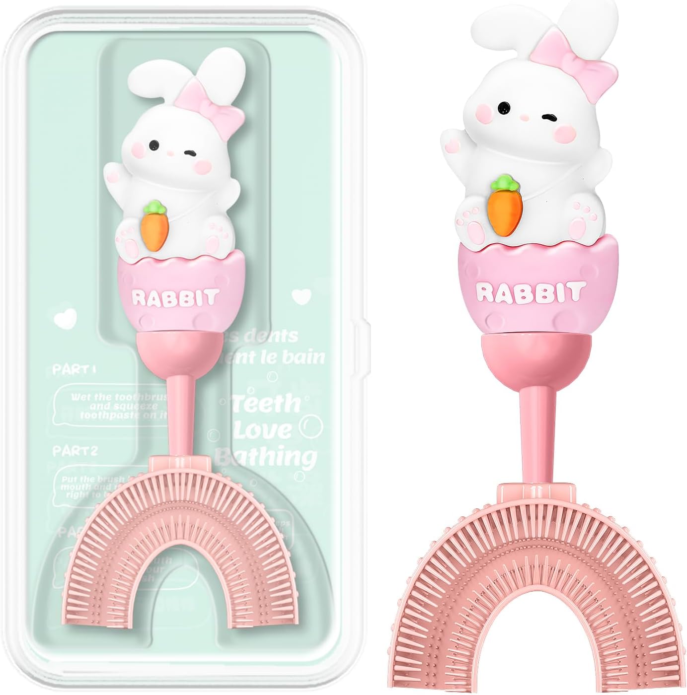 U-Shaped Toothbrush for Kids Ages 2-7,Soft Food-Grade Silicone for Sensitive Gums,360° Teeth Cleaning Design,Training & Travel-Friendly Toddler's Toothbrush (Pink)