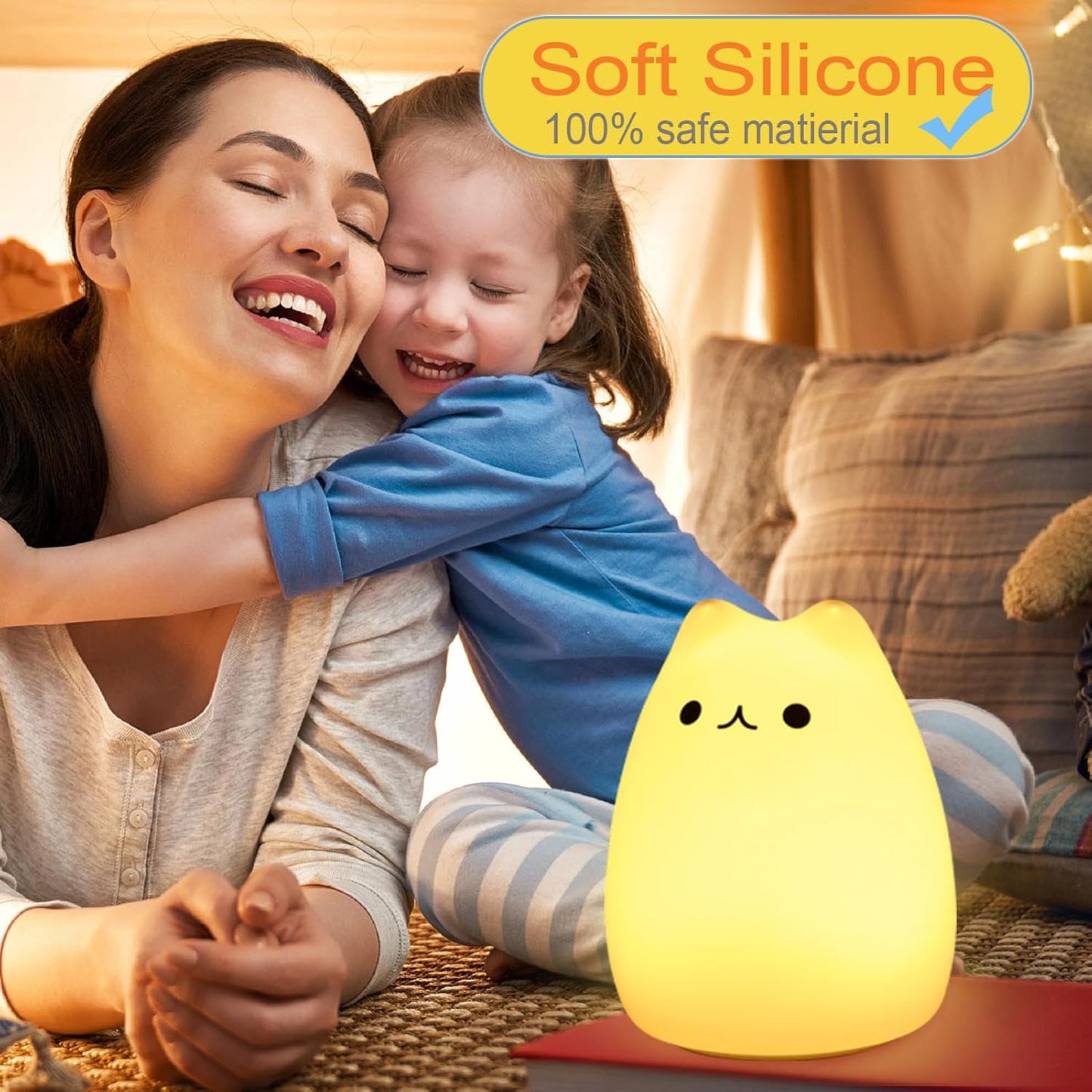 Cat Lamp, Cute Kitty Night Light with Remote Control, Christmas Gifts for Girls Boys Teens, Rechargeable Kids Night Light for Bedroom, Silicone Kawaii Kitty Baby Nursery Nightlight Lamp