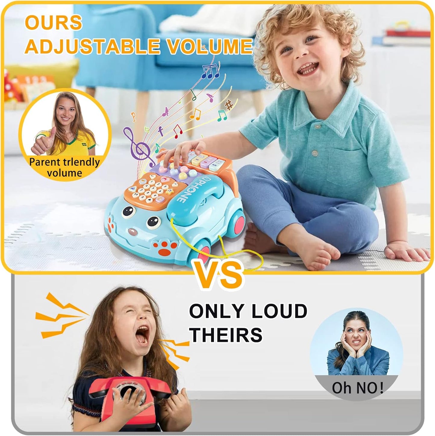 Baby Phone Toy,Baby Toy Phone Cartoon Baby Piano Music Light Toy Children Pretend PhoneToy Gift Game Boy Girl Early Education Gift Blue (18 M+)