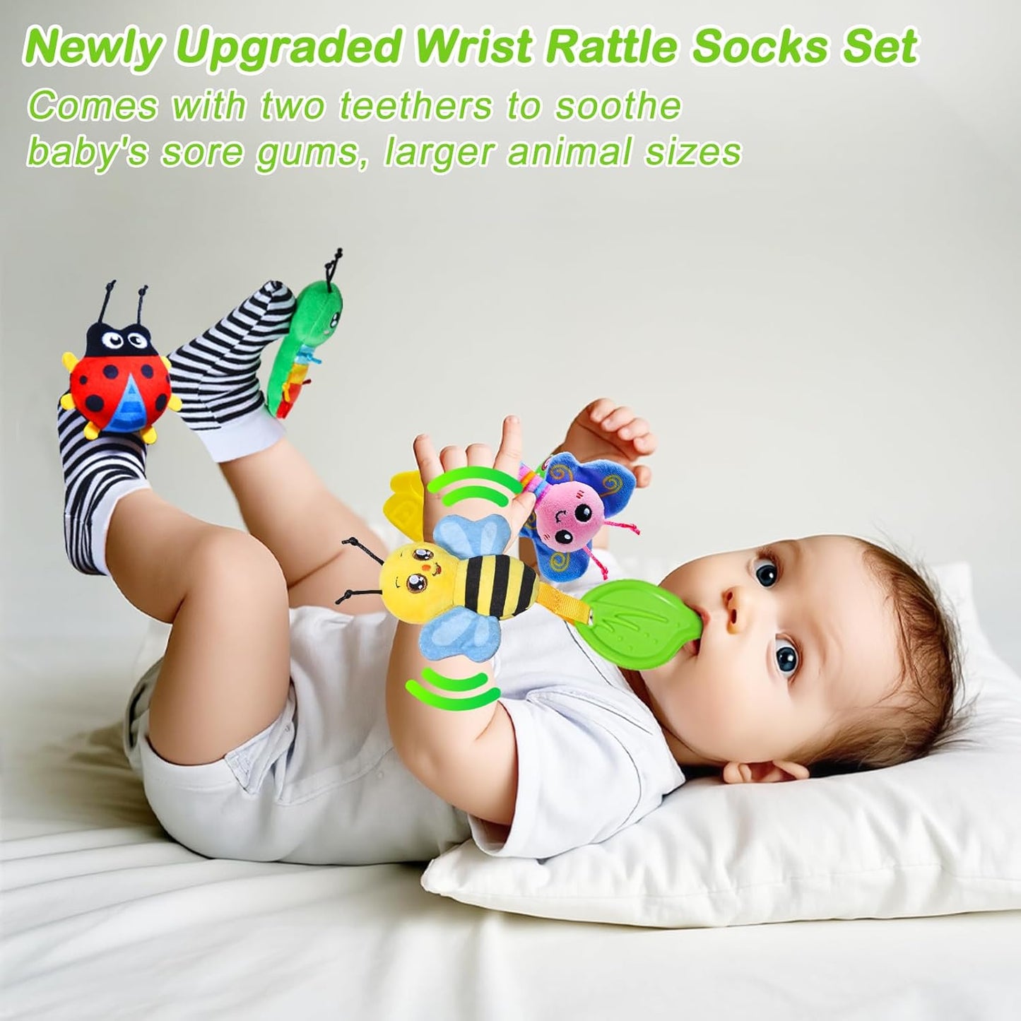 Baby Toys 0-6 Months,Soft Rattle Socks and Wristband Set,Hand and Foot Sensory Development Toys for Babies 0-12 Months with Infant Teething Toys,Shower Gifts for Newborn Boy and Girl