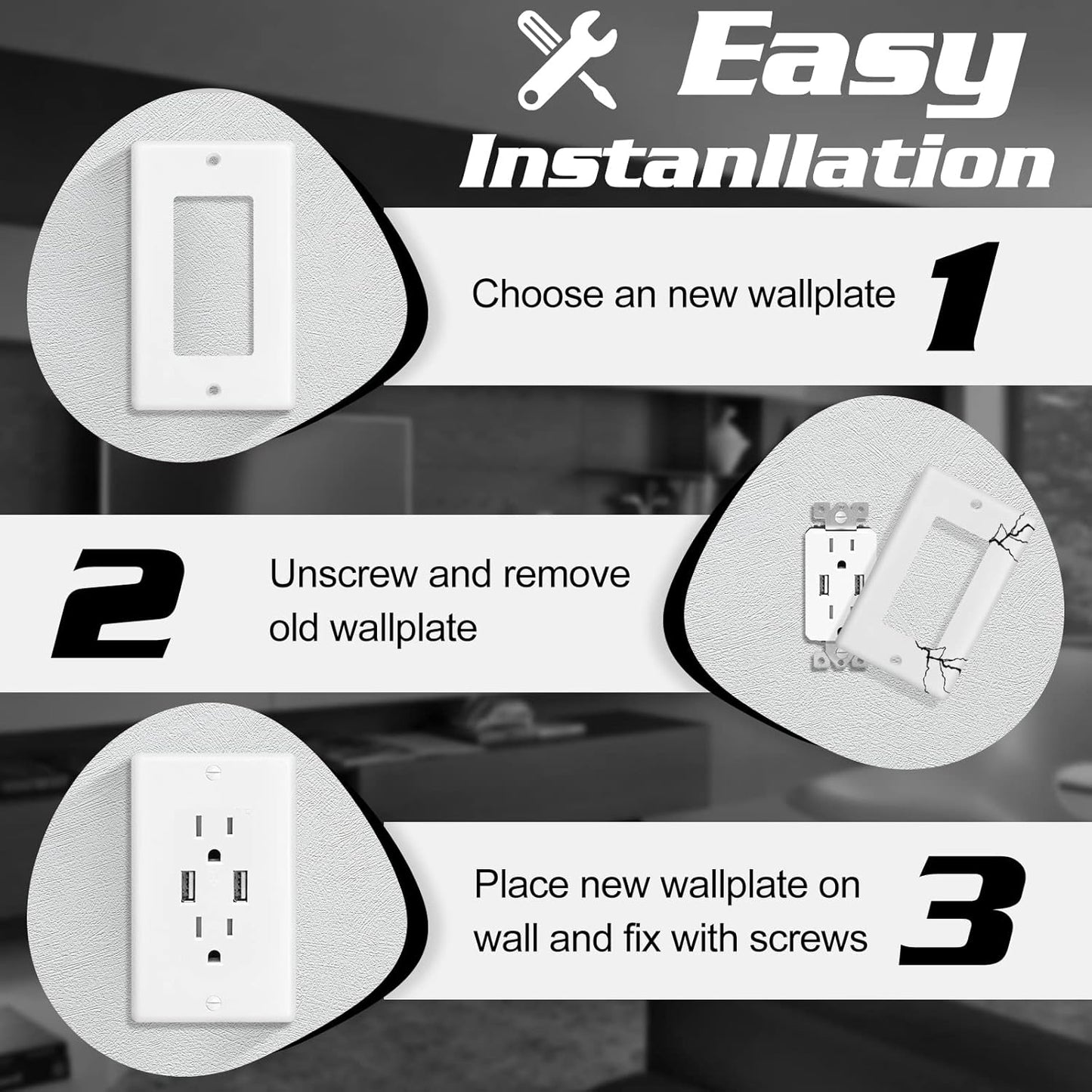 Decorator Wall Plate 1-Gang Light Switch Plate Outlet Cover,Unbreakable Polycarbonate Thermoplastic, White (4-Pack, Single Decorator-White)