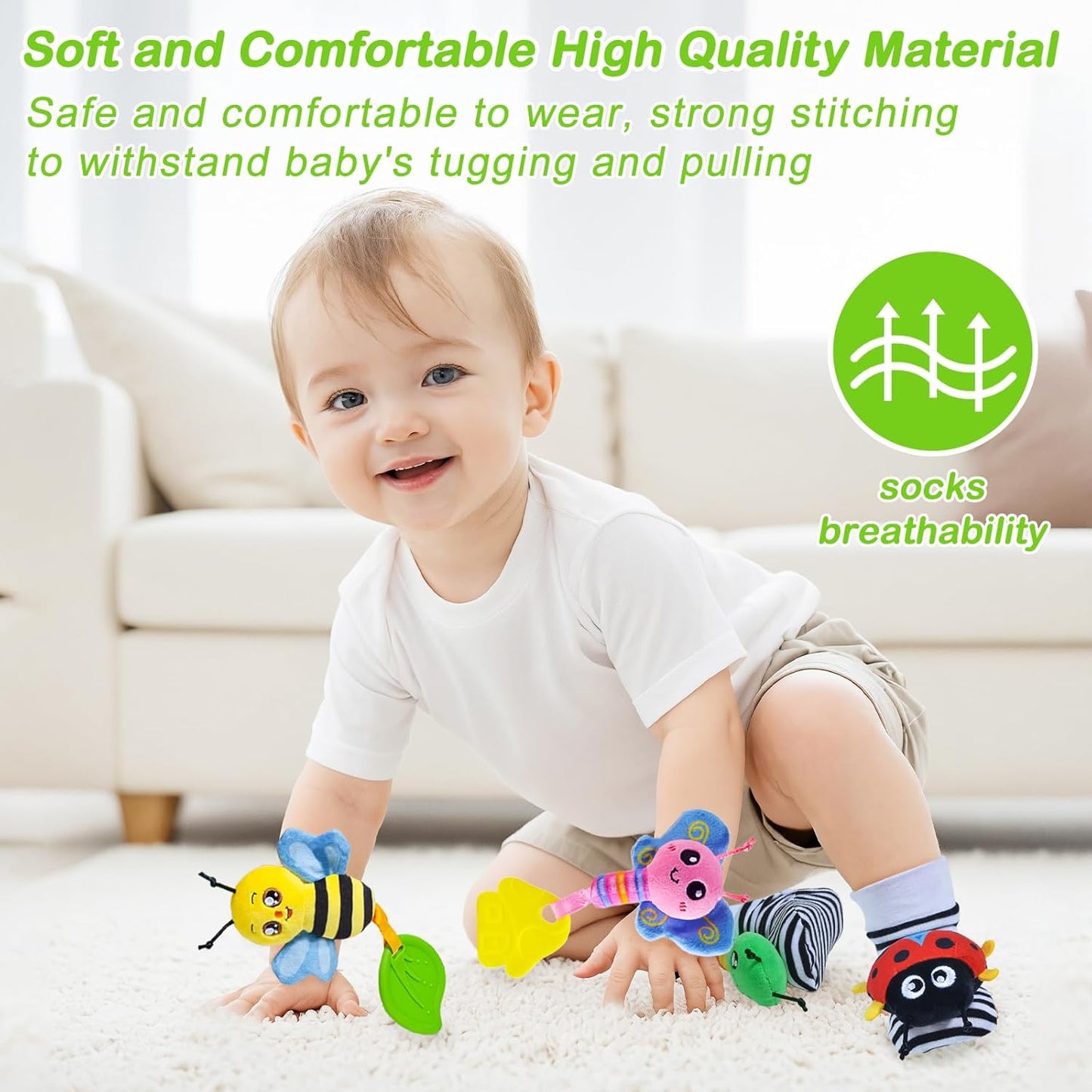 Baby Toys 0-6 Months,Soft Rattle Socks and Wristband Set,Hand and Foot Sensory Development Toys for Babies 0-12 Months with Infant Teething Toys,Shower Gifts for Newborn Boy and Girl