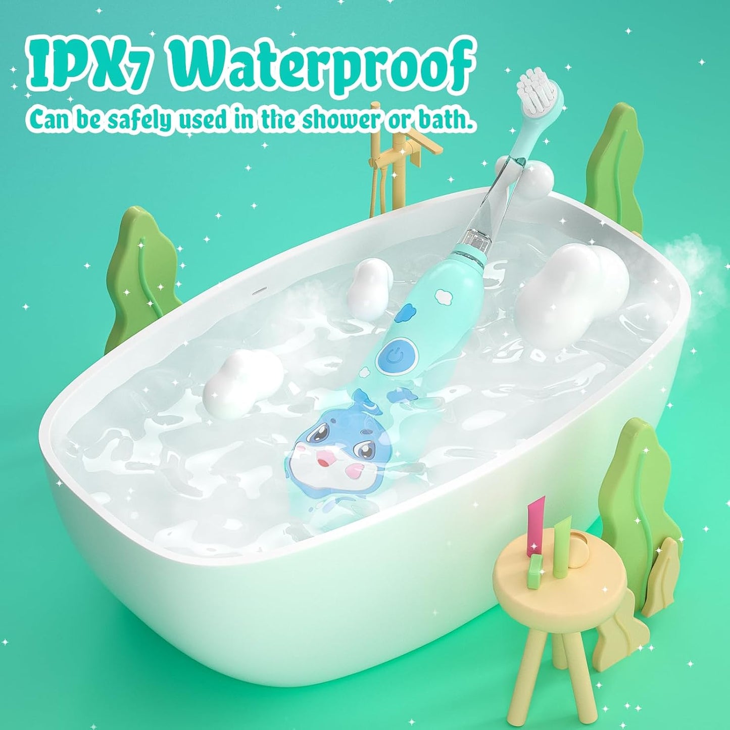 SEAGO Kids Electric Toothbrushes Rechargeable, Toddler Electric Toothbrush with Magnetic Charging, LED Observing Light, 8 Toothbrush Heads for Ages 2-4 -6 Boys Girls (Blue)