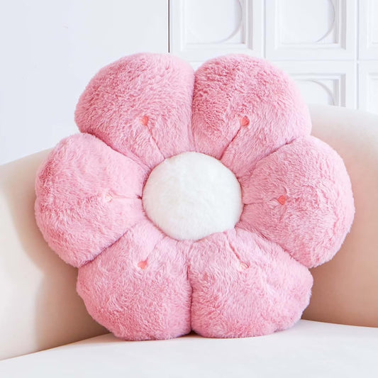 Flower Pillow, Cute Flower Shaped Decorative Pillow, Soft Rabbit Fur Daisy Pillow Home Decor Floor Seating Cushion for Bedroom Living Room (Dusty Pink 14.9 Inch)