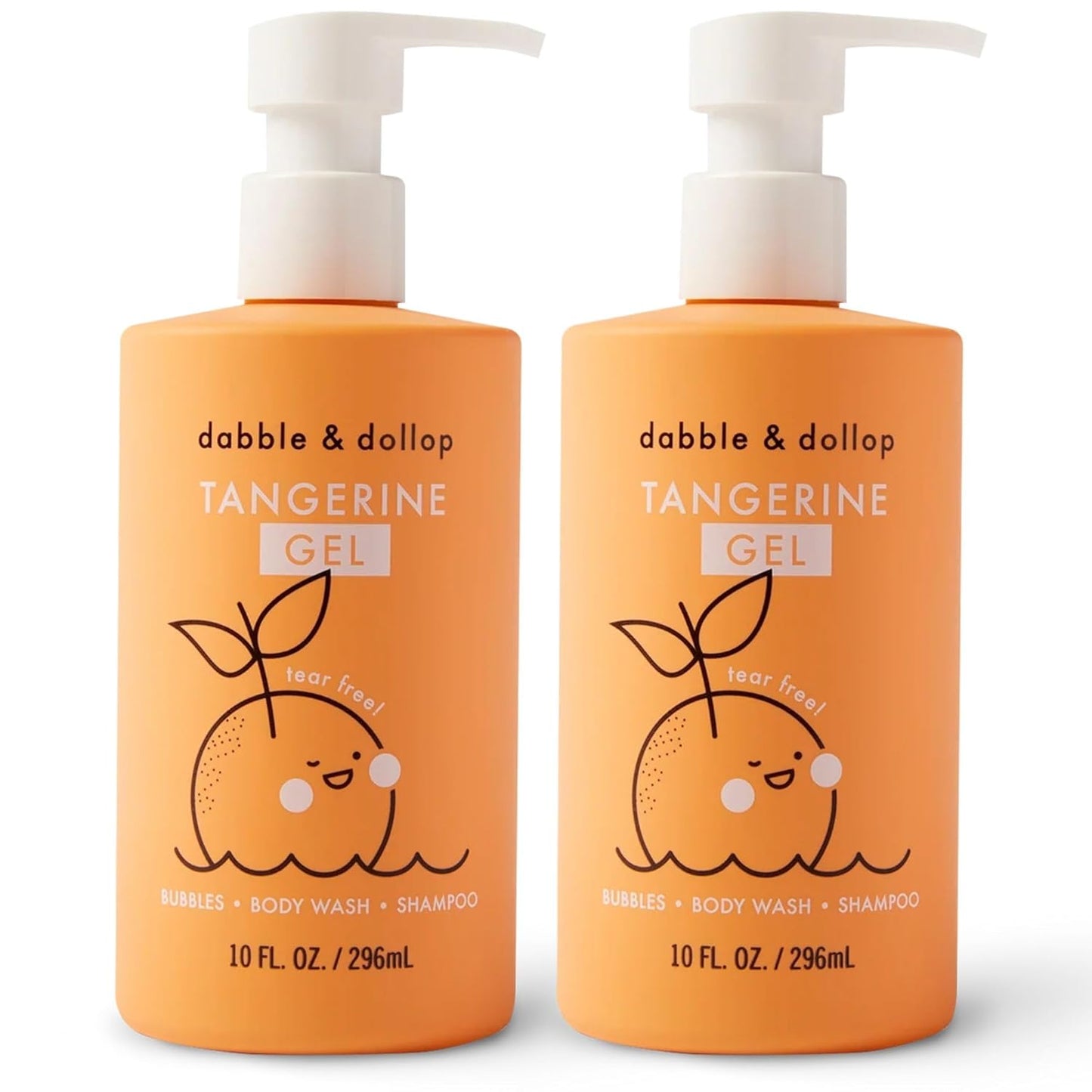 Dabble & Dollop Tangerine Body Wash & Shampoo – 3-in-1 Natural Bubble Bath for Kids, Made in USA, No Parabens or Sulfates, Vegan, Gluten-Free, Tear-Free (10oz, Pack of 2)