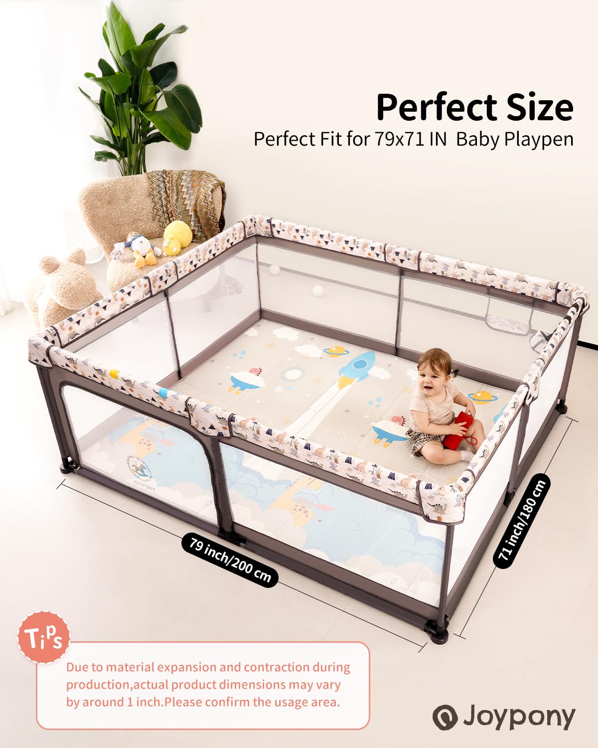 Baby Play Mat,79"X71"X0.6"Extra Large Thick Reversible Foldable Play Mats for Babies and Toddlers,Waterproof Anti-Slip Portable Baby Floor Mat for Tummy Time,Baby Mat for Floor with Travel Bag