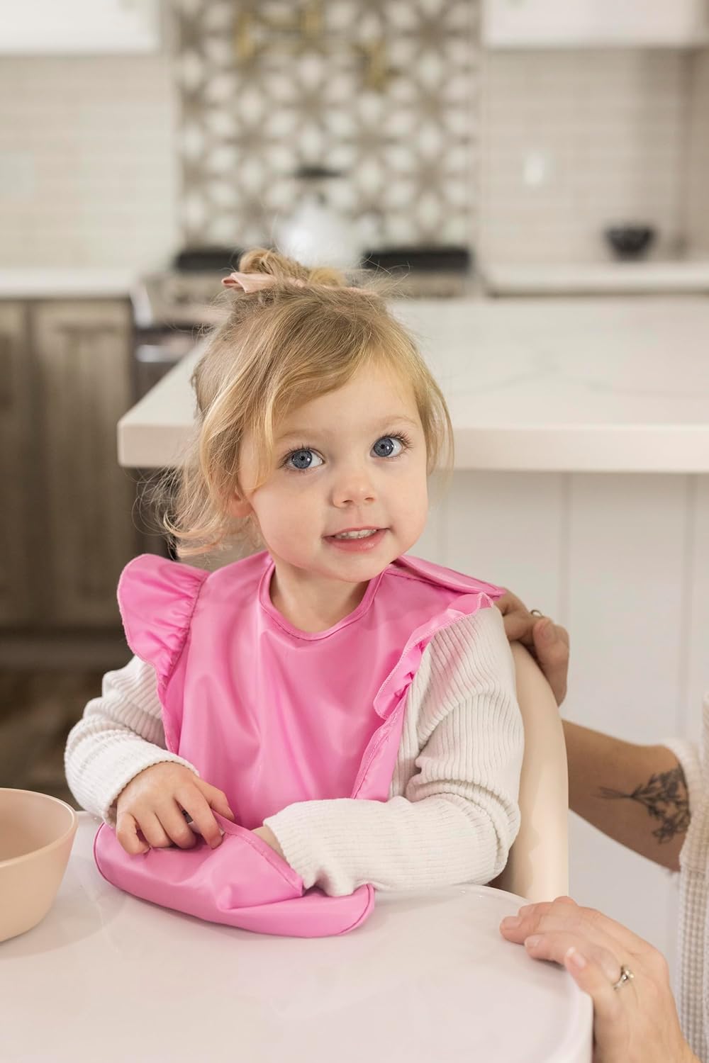 Tiny Twinkle Mess Proof Baby Bibs for Eating - Waterproof, Wipeable Bibs - Toddler Bibs - Travel Friendly - PFAS, PVC, BPA, Phthalate Free - Baby Food Bibs(3 Pack,Girl Hearts)