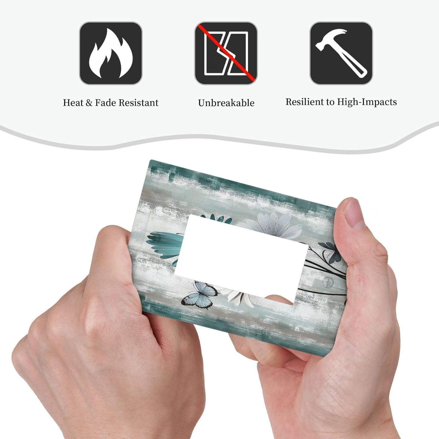 Decorative Outlet Covers Rustic Teal Daisy Floral Flowers Butterfly Wood Grain 1 Gang Single Rocker Light Switch Cover Plate Wall Plates GFCI Faceplate for Bathroom Bedroom Decor