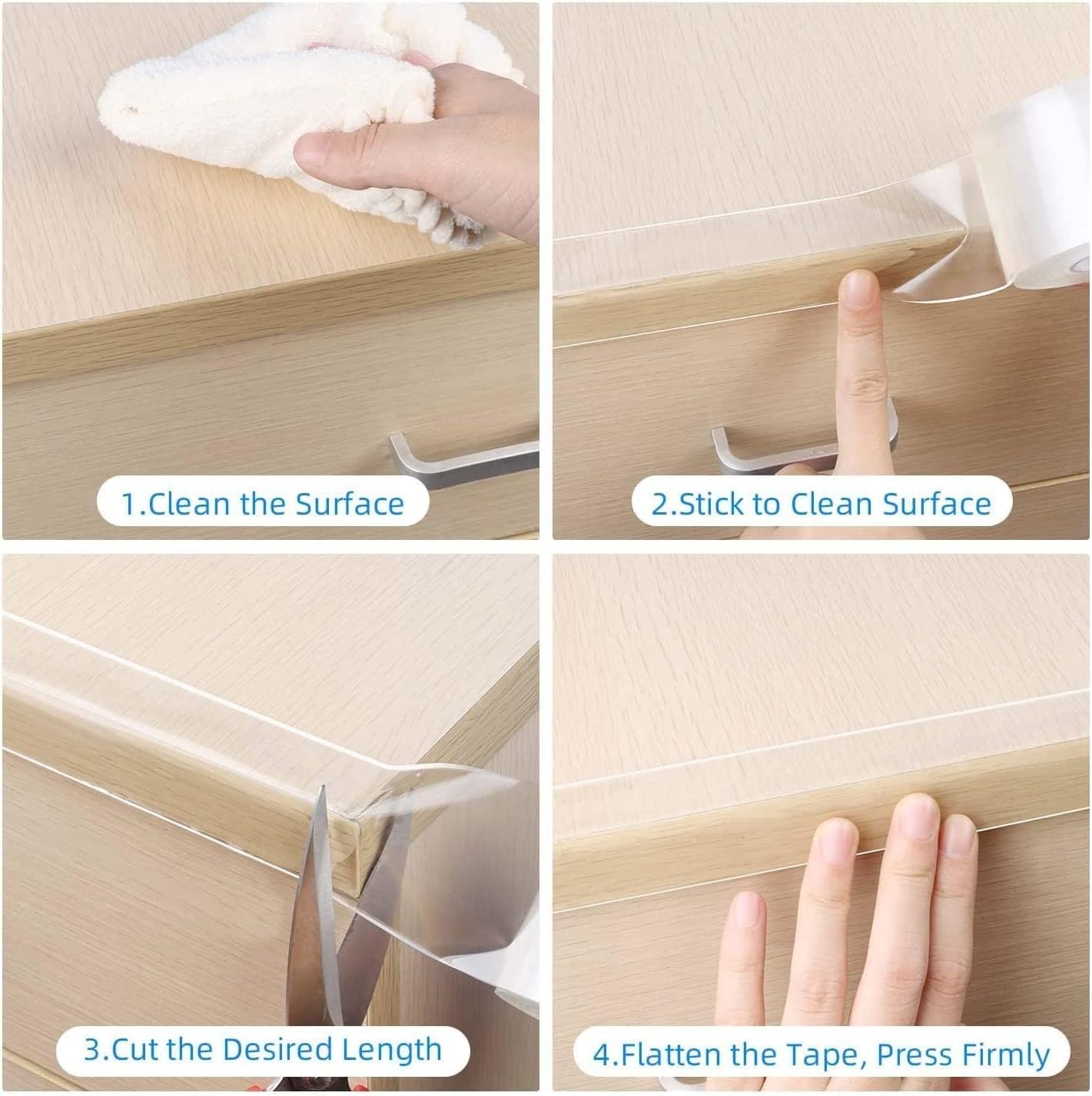 4Pack Clear Edge Protector Strip,1.18in x 16.4FT(65.6FT Total), Sharp Edge Wrap Cover Tape,Self Adhesive Protective Bumper Guards for Cabinet Door Desk Table Furniture,Kitchen Countertop,Waterproof