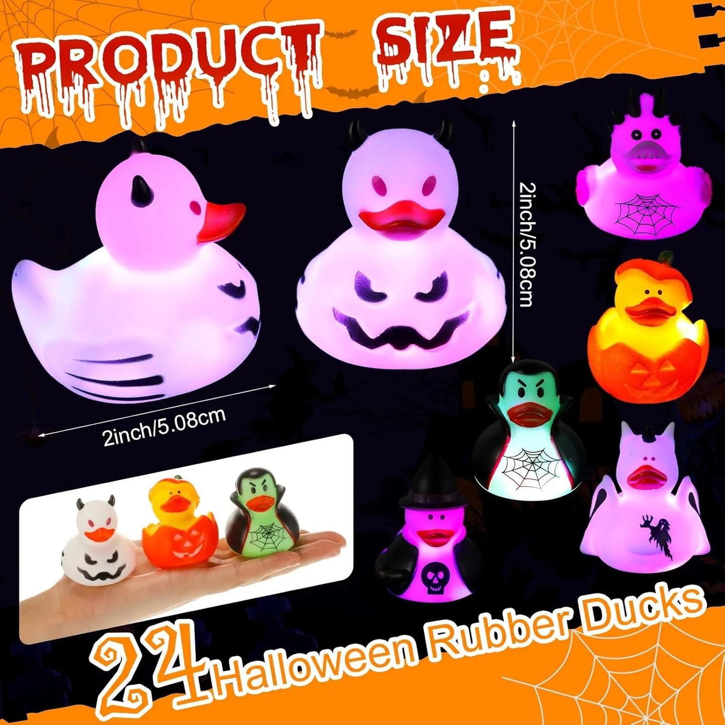 Halloween Rubber Duckies in Bulk Glow in The Dark Rubber Ducks Light up Halloween Mini Duckies Bath Toys for Halloween Party Favor Decor Pool Bathtub Baby Shower Toy Gifts for Kids(12)