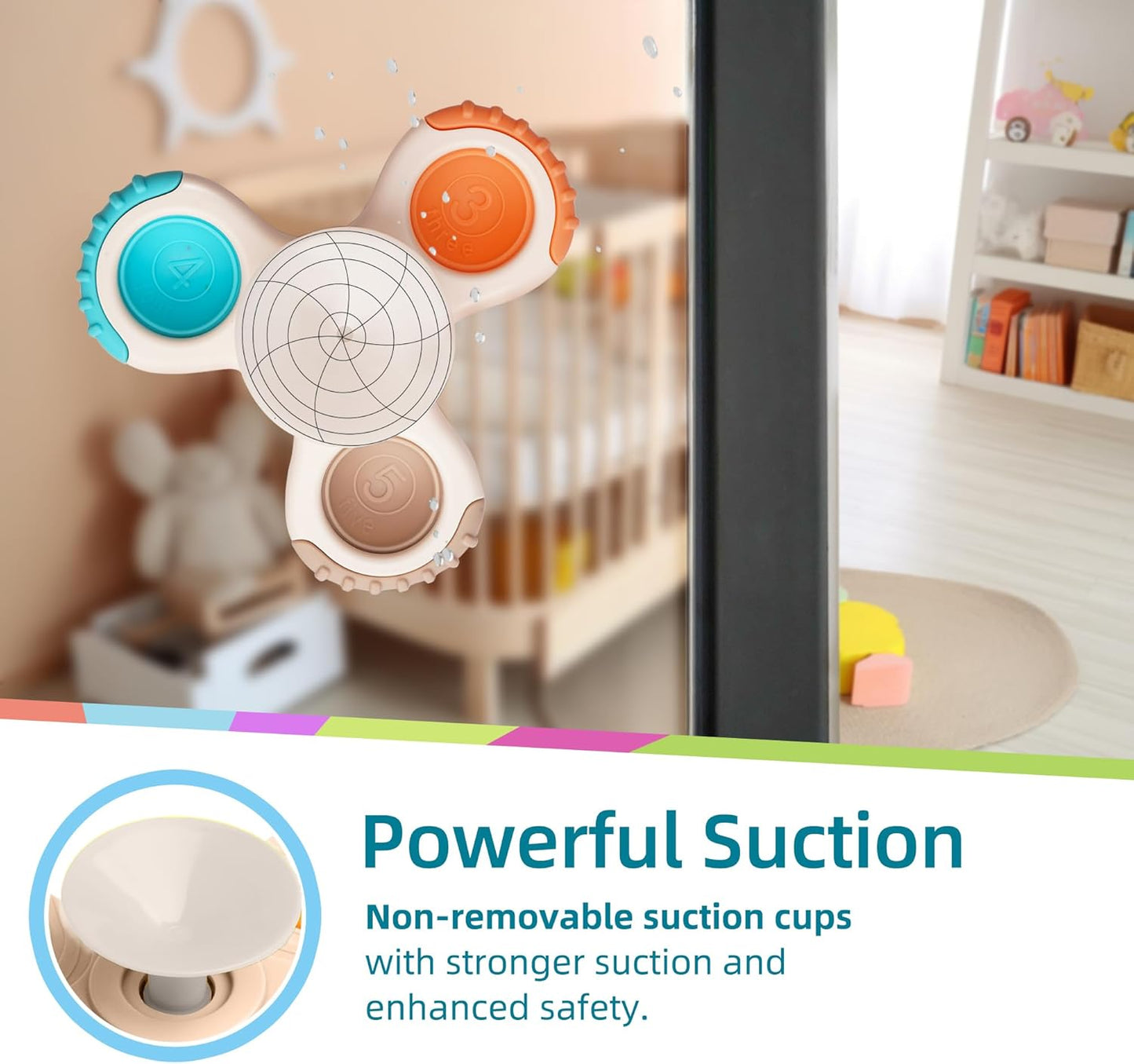 LiKee Strong Suction Cup Fidget Rotating Sensory Bath Toys for Baby 12 18 Months Airplane Car Travel Table & Window Toys for 1 2 Years Old Toddler Boys and Girls (Space-2)