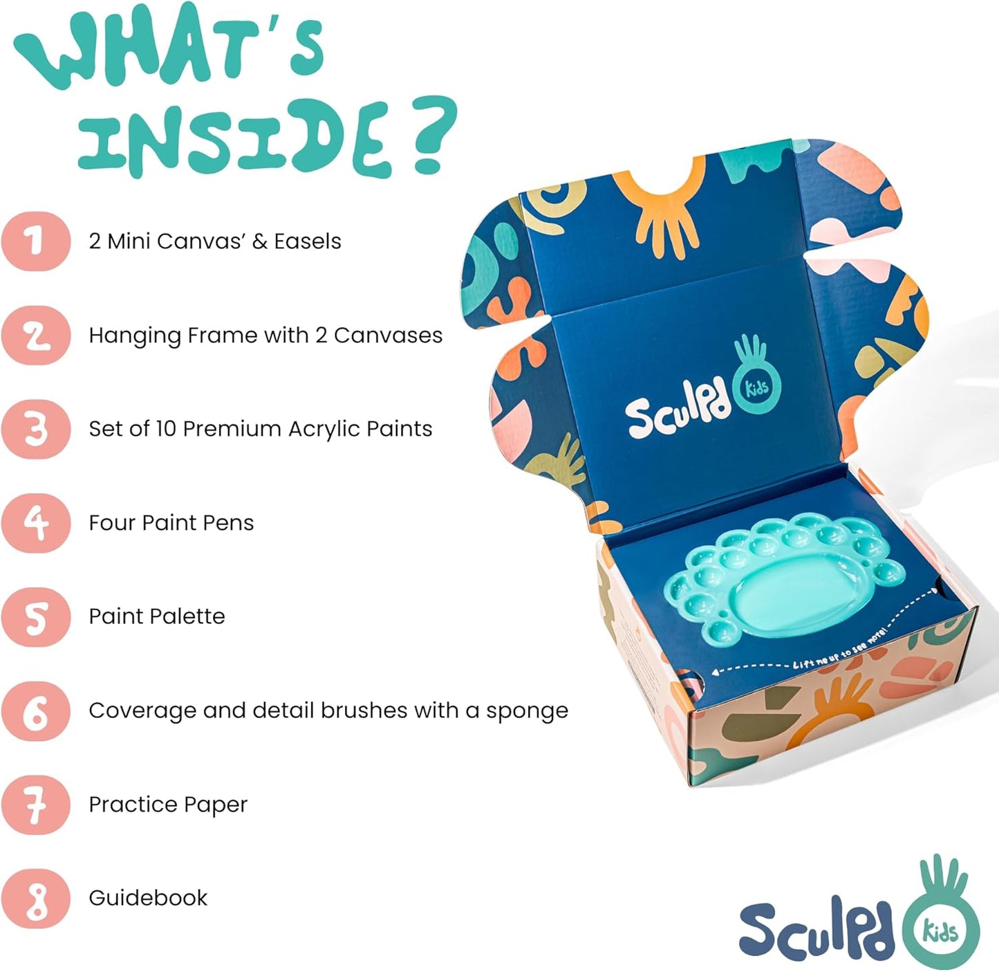 Sculpd Kids Painting Kit, Paint Craft Set for Kids Age 4 to 6, Includes 10 Colour Paint Set, 4 Paint Pens, 2 Canvases, Easels, Magnetic Picture Frame, Additional Art Supplies and Free Guidebook