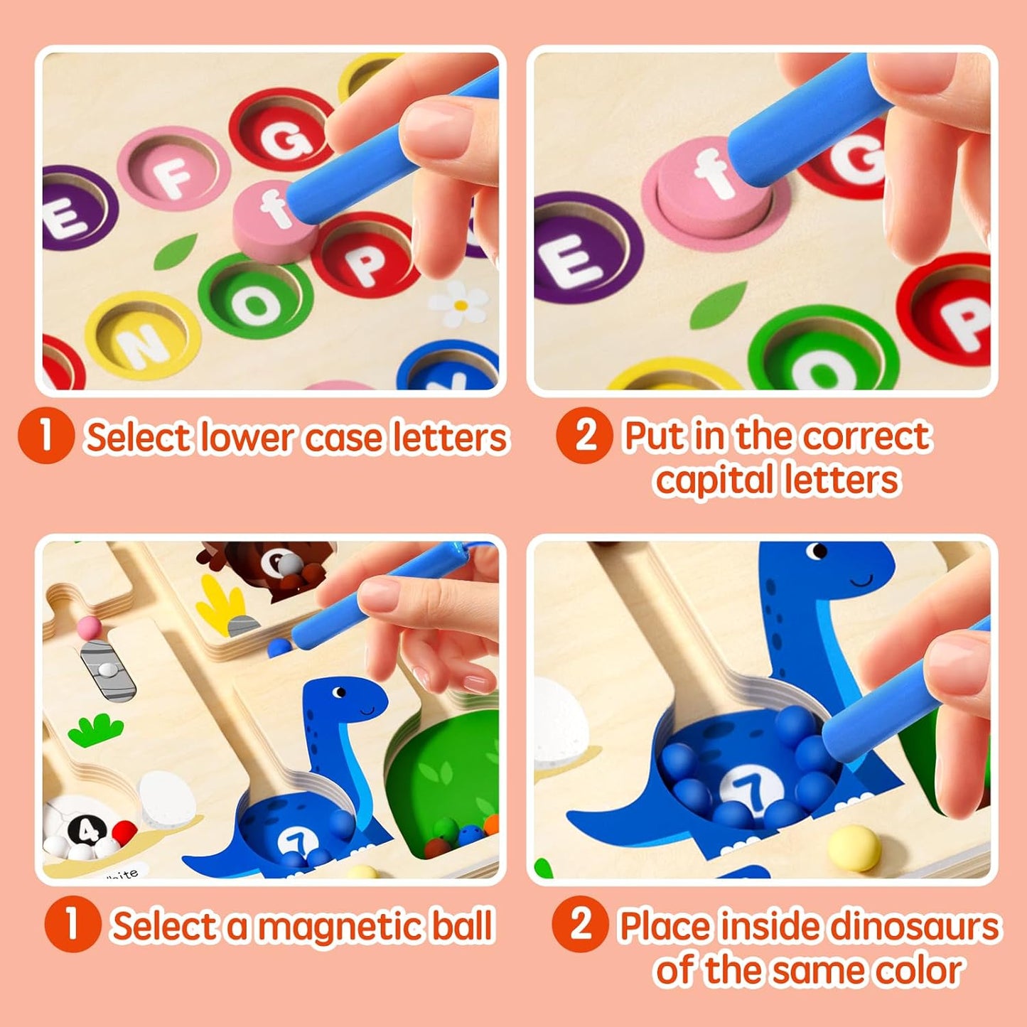 2 in 1 Magnetic Color and Number Maze Double-Sided ABC Alphabet Puzzles Board Magnet Dinosaur Counting Maze Preschool Learning Montessori Education 3 4 5 Years Toys