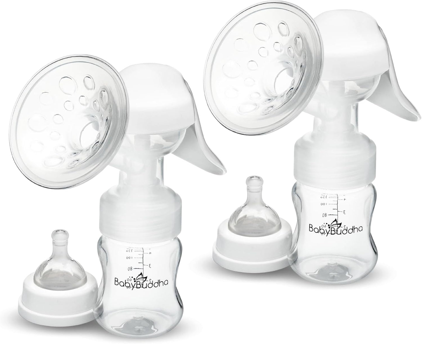 BabyBuddha Manual Breast Pump, Single Hand Expression Breastmilk Pump, Cordless and Portable, No Batteries or Power Needed, Soft Silicone Massage Cushion, BPA Free, Quiet, Dishwasher Safe, 2 Pack