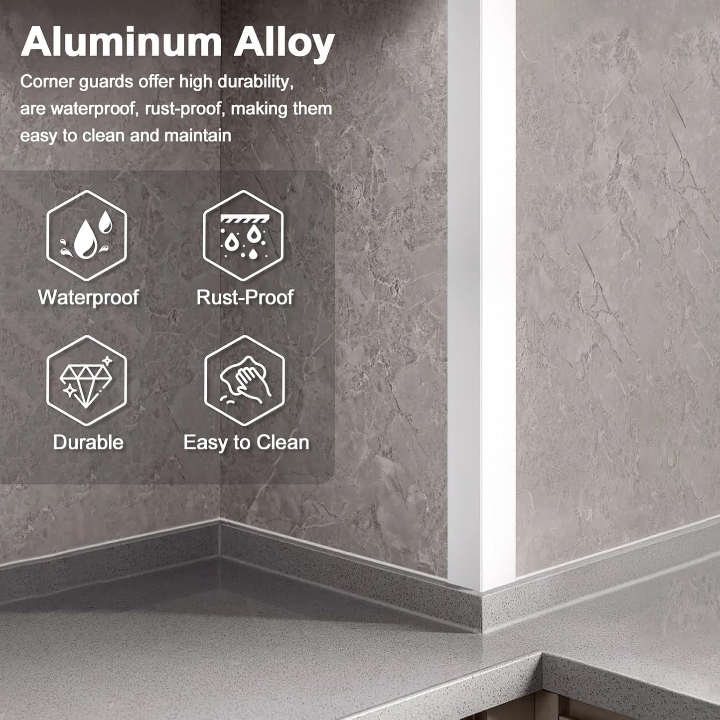 4PCS 45" White Metal Corner Protectors, Aluminum Self Adhesive Corner Guards, Metal Wall Edge Protector Strip, Furniture Corner Protectors, Wall Cabinet Baseboard Decoration 45" x 1"