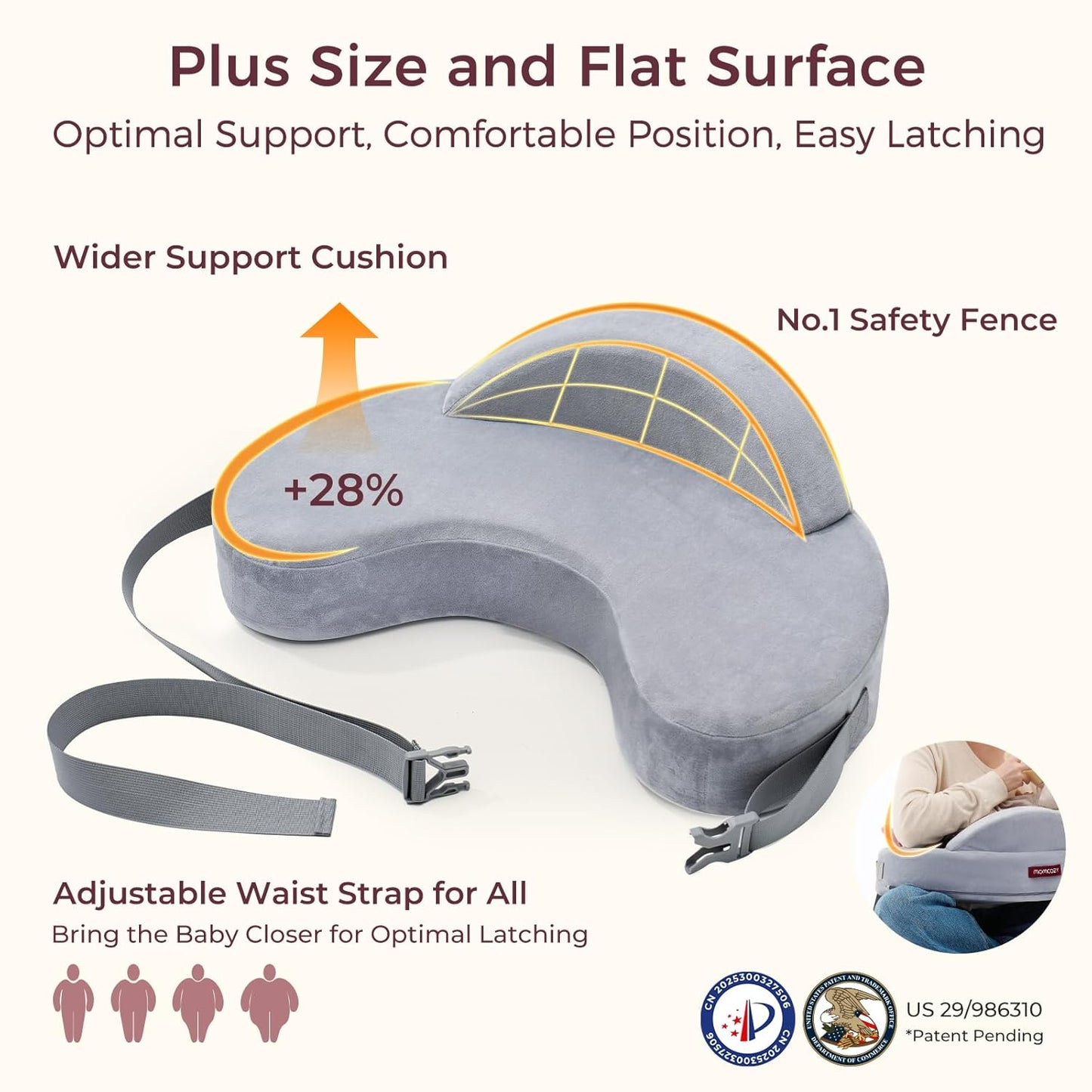 Momcozy Exclusive Memory Foam Nursing Pillow - Pioneering Safety Fence-Plus Size Breastfeeding Pillow for Ergonomic Comfort & Support-Easier and Healthier Nursing - Fit for All, Removable Cover