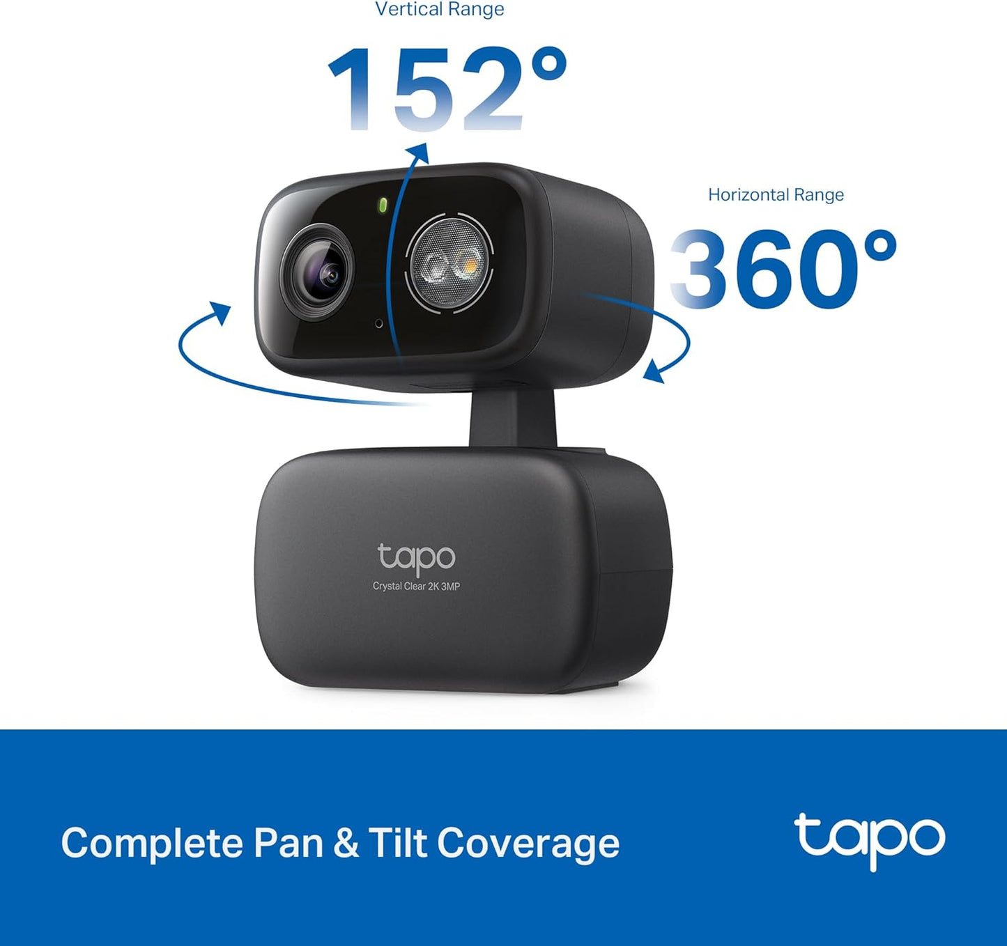 Tapo 2K 3MP Pan/Tilt Indoor/Outdoor Security Camera, Free Person/Baby Cry Detect & Motion Track, 360ยฐ Pan, Color Night Vision, SD/Cloud Storage, Works w/Alexa & Google Home, HybridCam 360, Black