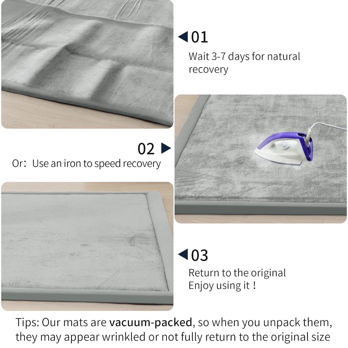 ACOMOPACK Baby Play Mat for Floor 1.3" Thick Memory Foam Play Mat 71"×79" Tummy Time Crawling with Non-Slip Bottom for Living Room,Nursery,Soft Velvet Playpen Mats for Kids,Infants(Light Grey)