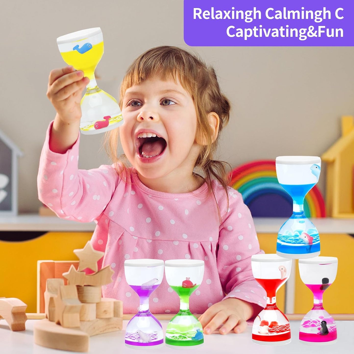 Liquid Motion Timers for Kids, Set of 3, Sensory Bubble Toys for Toddlers (Purple)