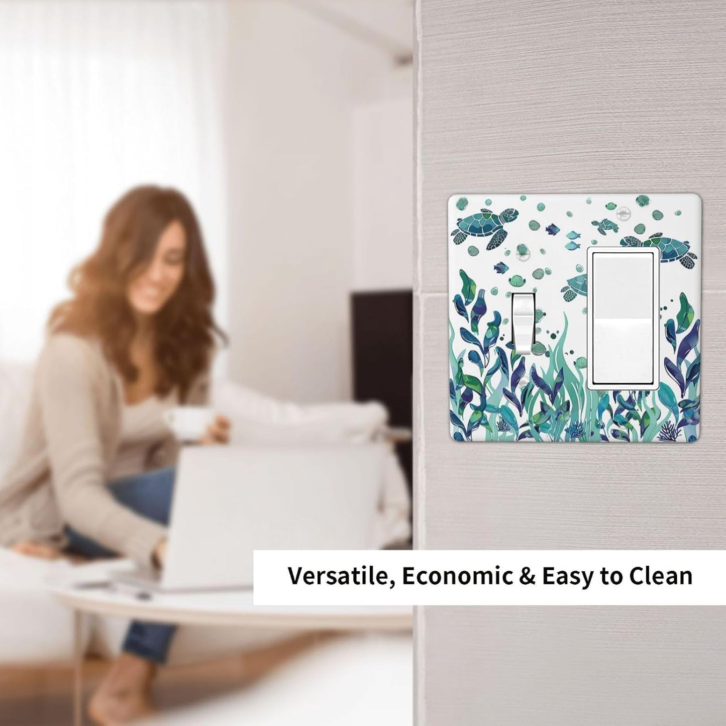 Outlet Covers Vibrant Turtle Seagrass Watercolor Painting 1 Toggle 1 Rocker Combination Decorative Wall Plate Electrical Switch Plates Light Switch Cover Plate for Bathroom living Room Decor