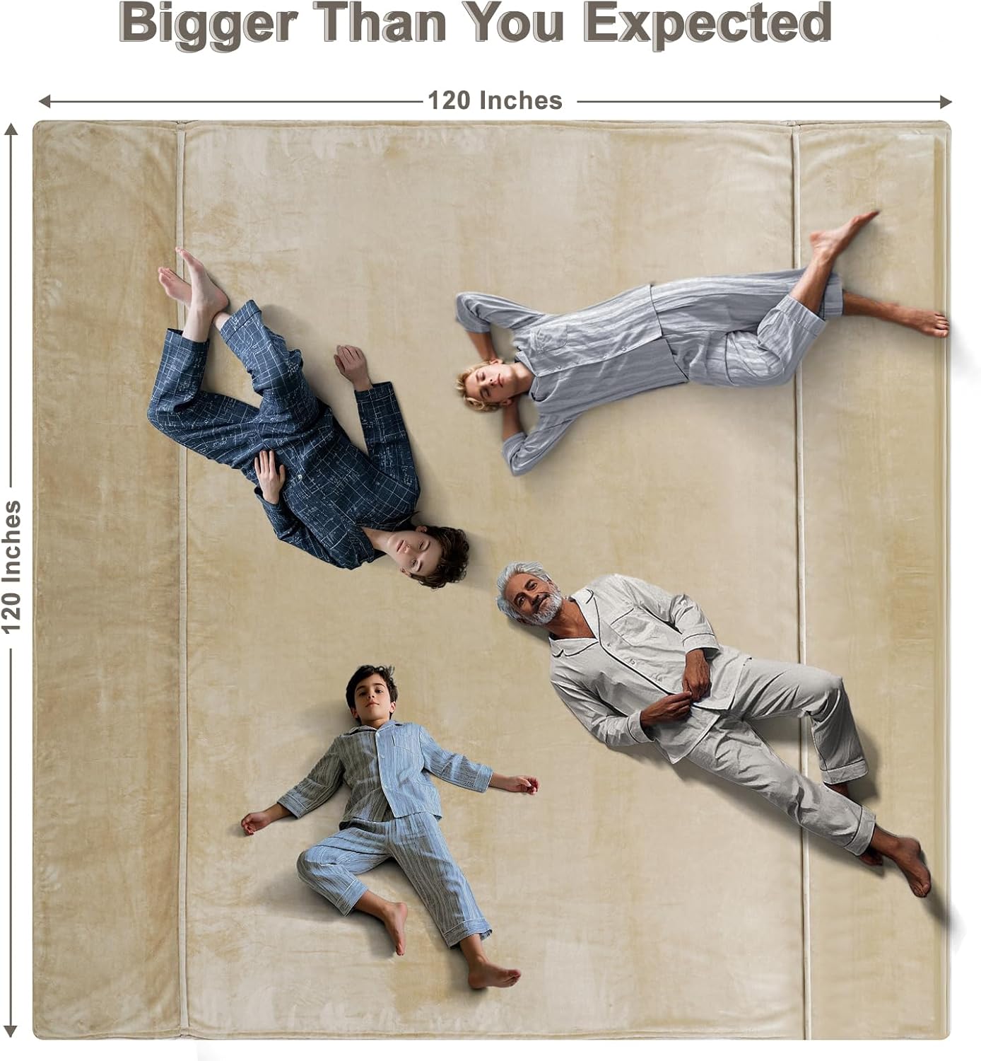 PHF Oversized King Fleece Blanket 120"x120", No Shed No Pilling Big Soft Blanket, Extra Large 10'x 10' Lightweight for Bed, Sofa Travel and Camping, Suitable for All Season, Khaki