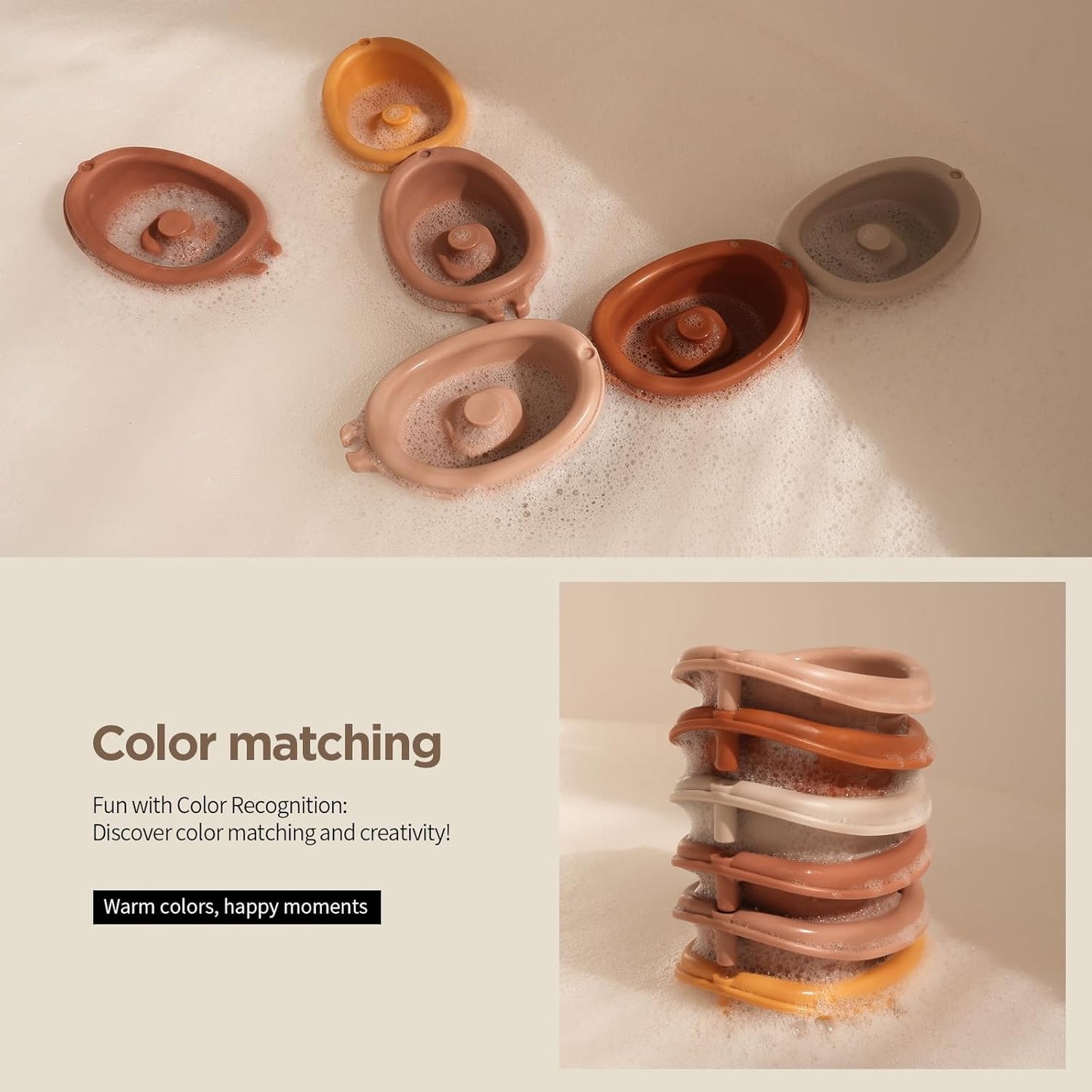 Nueplay Bathtub Toys for Toddlers 18M+,Baby Bath Toys with Animal Finger Puppets, Stackable Boat Train ,Gift for Baby & Toddlers Set of 12