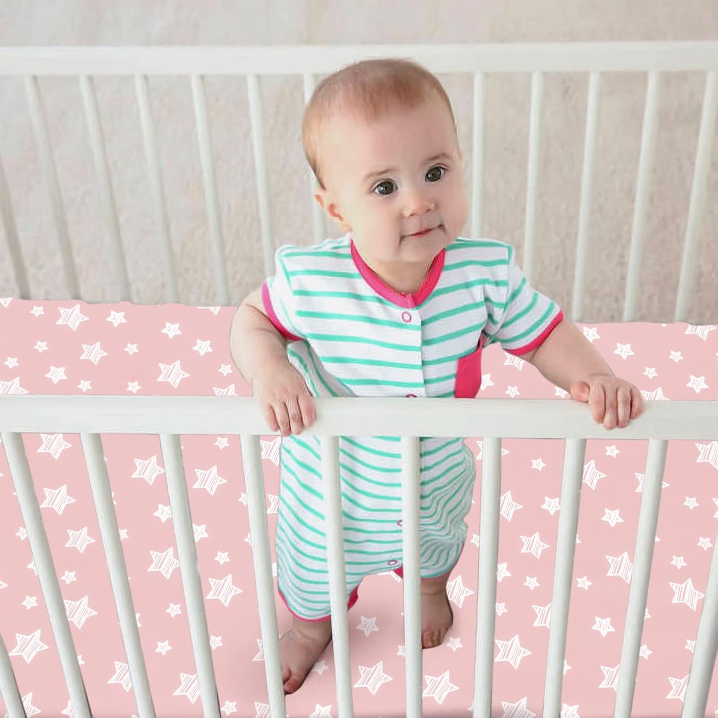 Pack and Play Sheets Girl, 4 Pack Mini Crib Sheets, Stretchy Pack n Play Playard Fitted Sheet, Compatible with Graco Pack n Play, Soft and Breathable Material, Pink