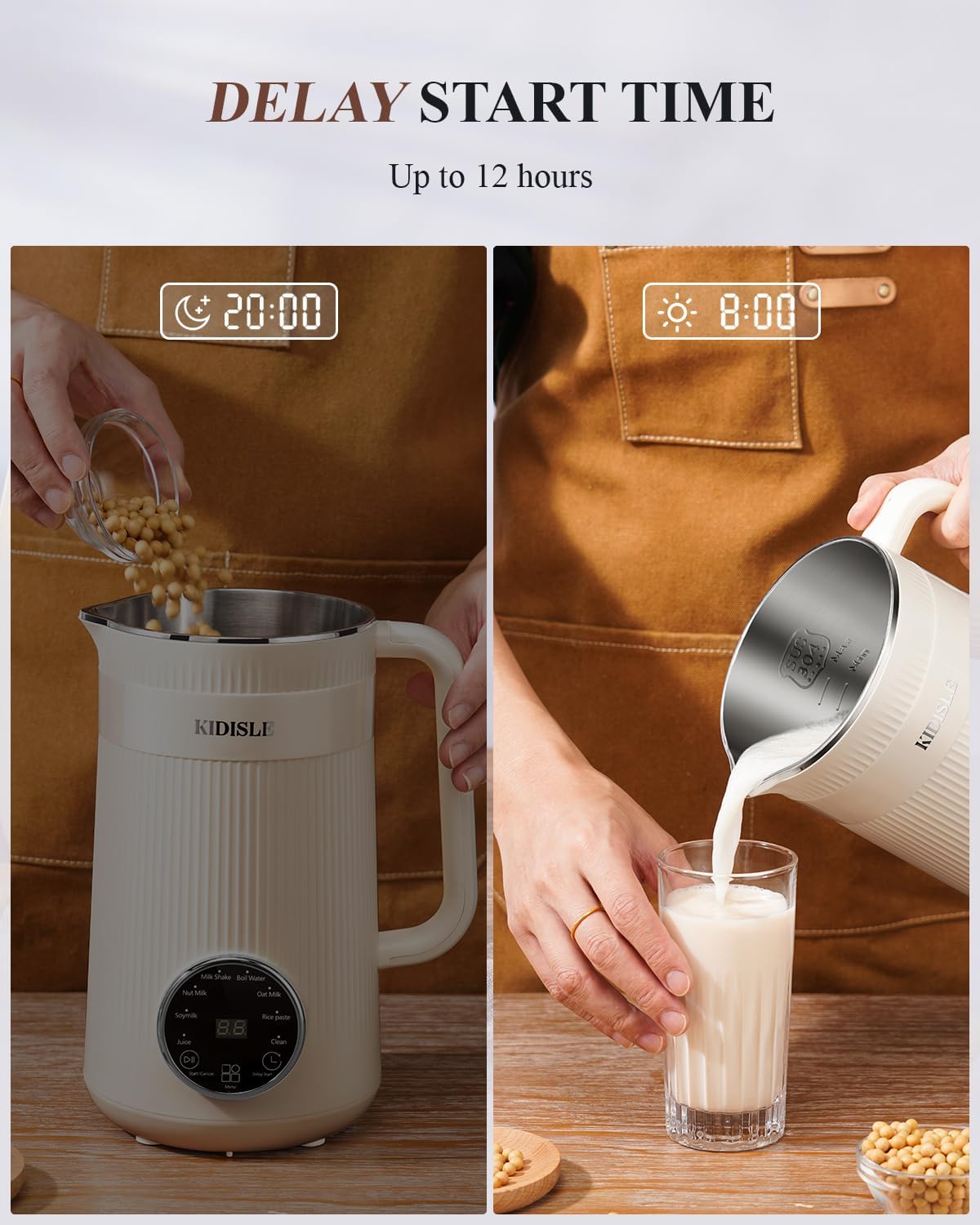 8 in 1 Nut Milk Maker Blender, 32oz Homemade Soy, Almond, Oat, Coconut, Plant Based and Non Dairy Beverages, Automatic Soybean Machine With Delay Start/Keep Warm/Boil Water, Cream