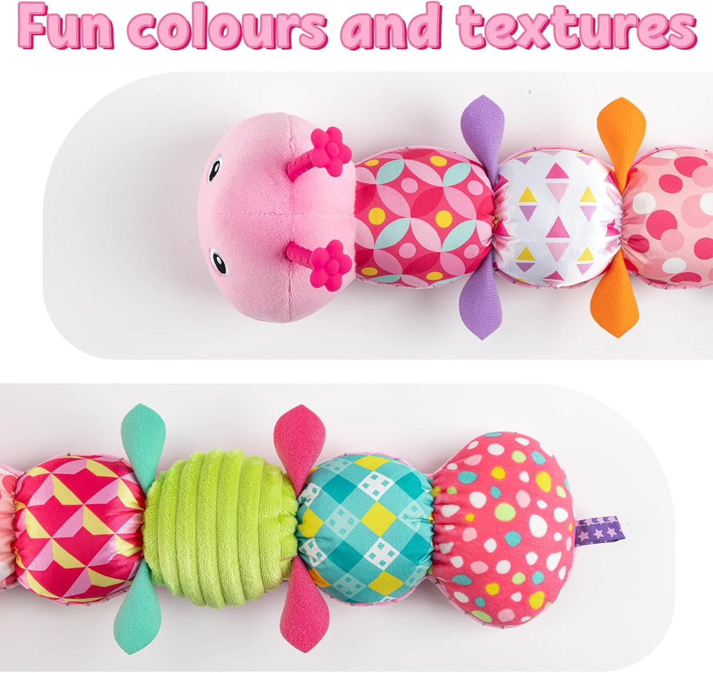 LIGHTDESIRE Baby Toys Musical Caterpillar,Infant Stuffed Animal Toy with Crinkle and Rattles,Soft Sensory Toys with Textures for Tummy Time Newborn Boys Girls 0 3 6 12 Months(Pink)