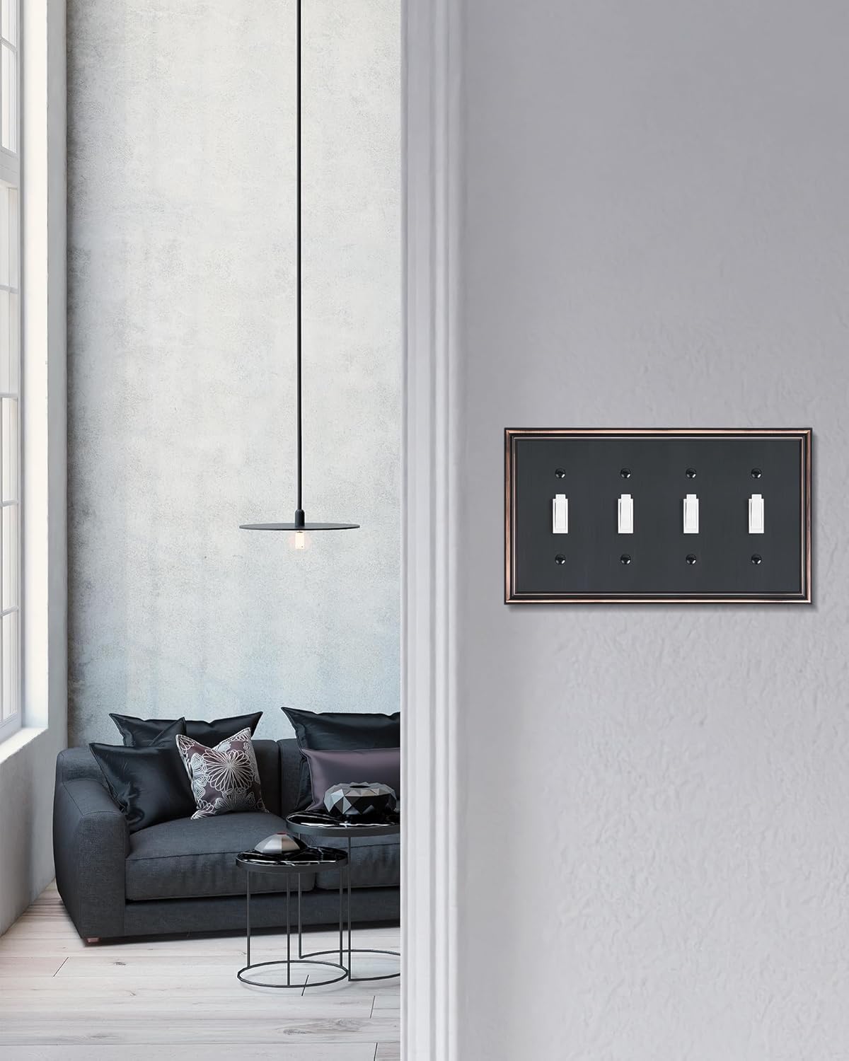 2-Pack Quad Toggle Light Switch Cover Plate, Durable Zinc Alloy Decorative Switch Plate Covers, Aged Bronze 4 Gang Wall Plate for Toggle Light Switch and Rotary Dimmer Switch