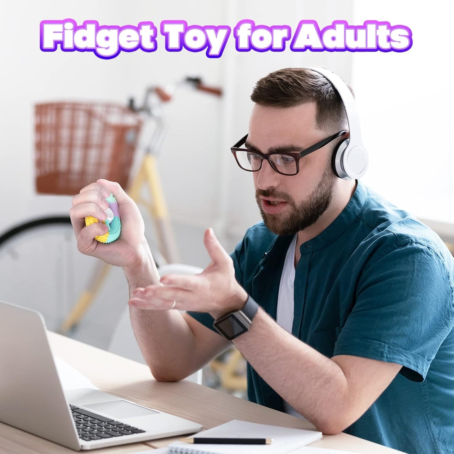 2Pcs Fidget Spinners,Squeeze Round Grip Ring Toy,Multi-Color Silicone Stress Relief Decompression Fingertip Spinner Gift for Kids, Sensory Bath Toys for 3-14 Year Old