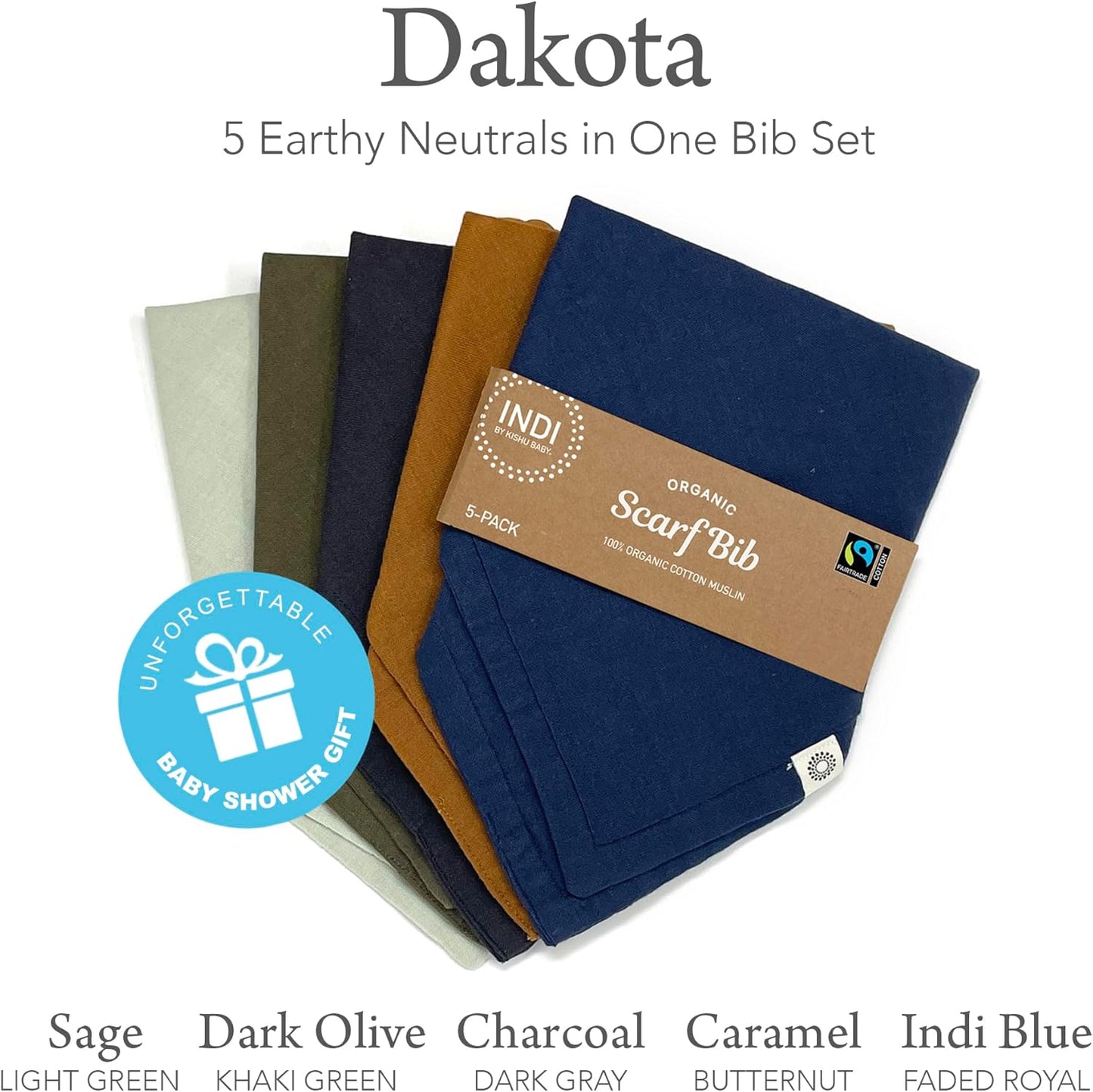 Kishu Baby Indi Organic Baby Bandana Bibs β Fairtrade 4-Way Reversible Drool Bibs for Boys & Girls β Unisex (Set of 5)