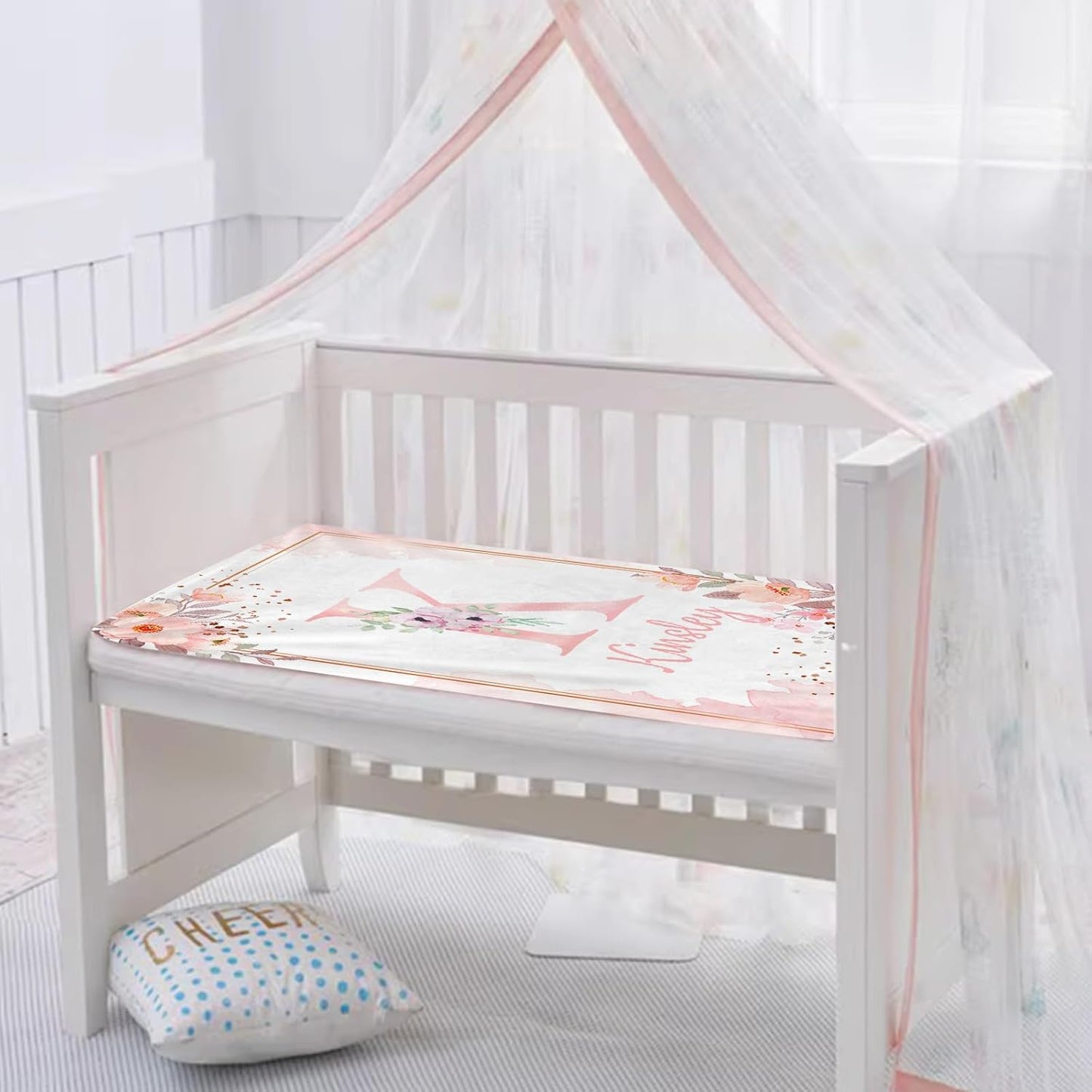 Personalized Baby Blanket with Name, Custom Floral Name Blanket Toddler Girls Soft Flannne Receiving Blankets Customized Memorial Gift for Infant Newborn Shower