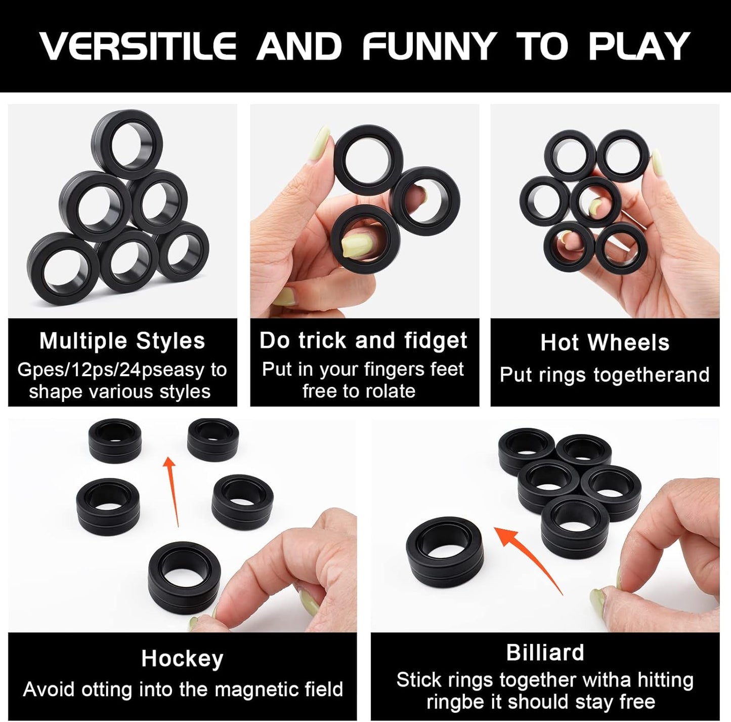 6PCS Magnetic Rings Fidget Toys,Fidget Stress Toy Pack, Adult Finger Fidget Toys, ADHD Anxiety Relief Decompression Magical Ring Fidget Toy,Teens Kids Gift 8 9 10 11 12 Year Old for Boys Girl