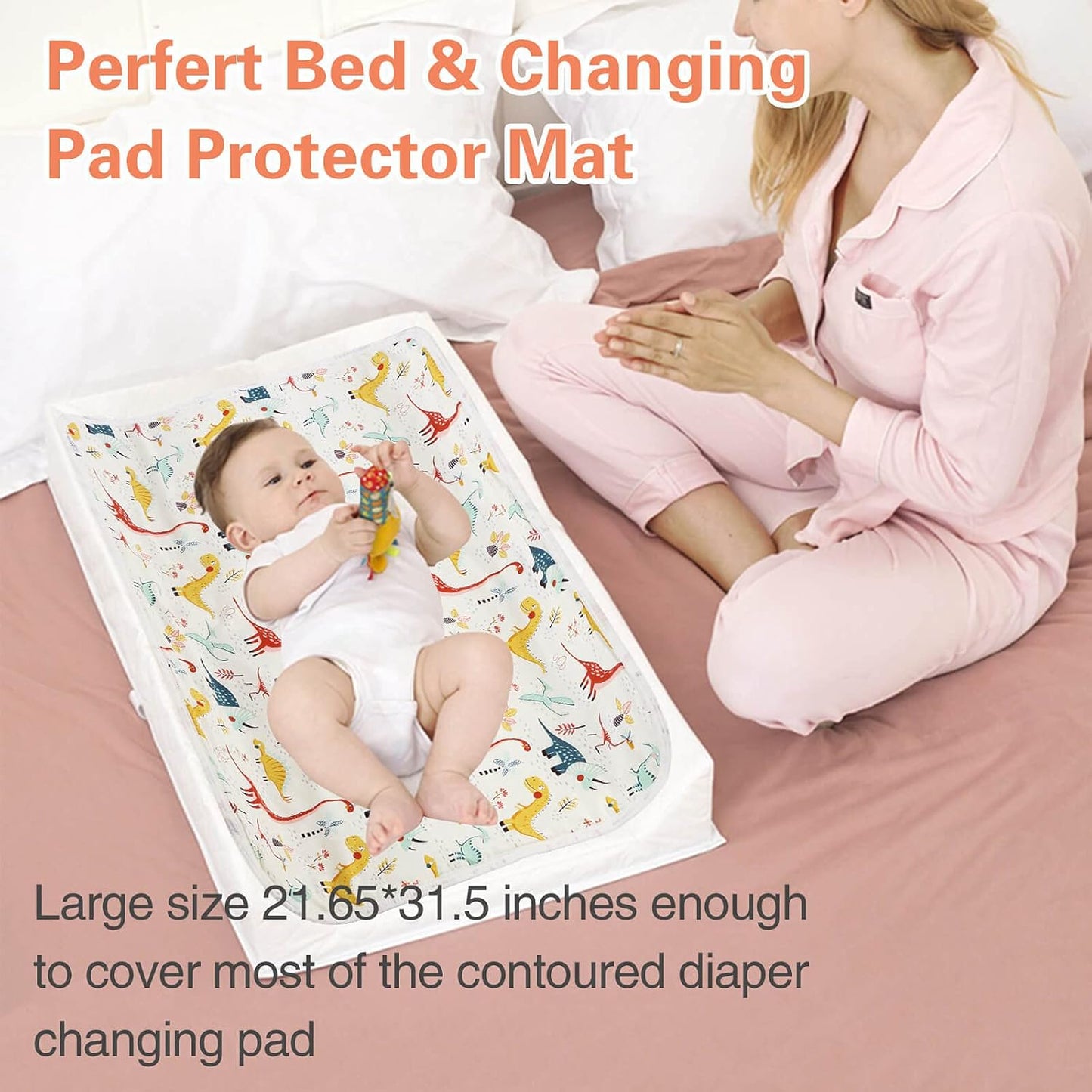 Baby Diaper Changing Pad, 21 5/8" x 31.5" Waterproof Changing Pad Liners - Reusable Soft and Absorbent Portable Changing Mat(Colorful Dinosaur1PCS)