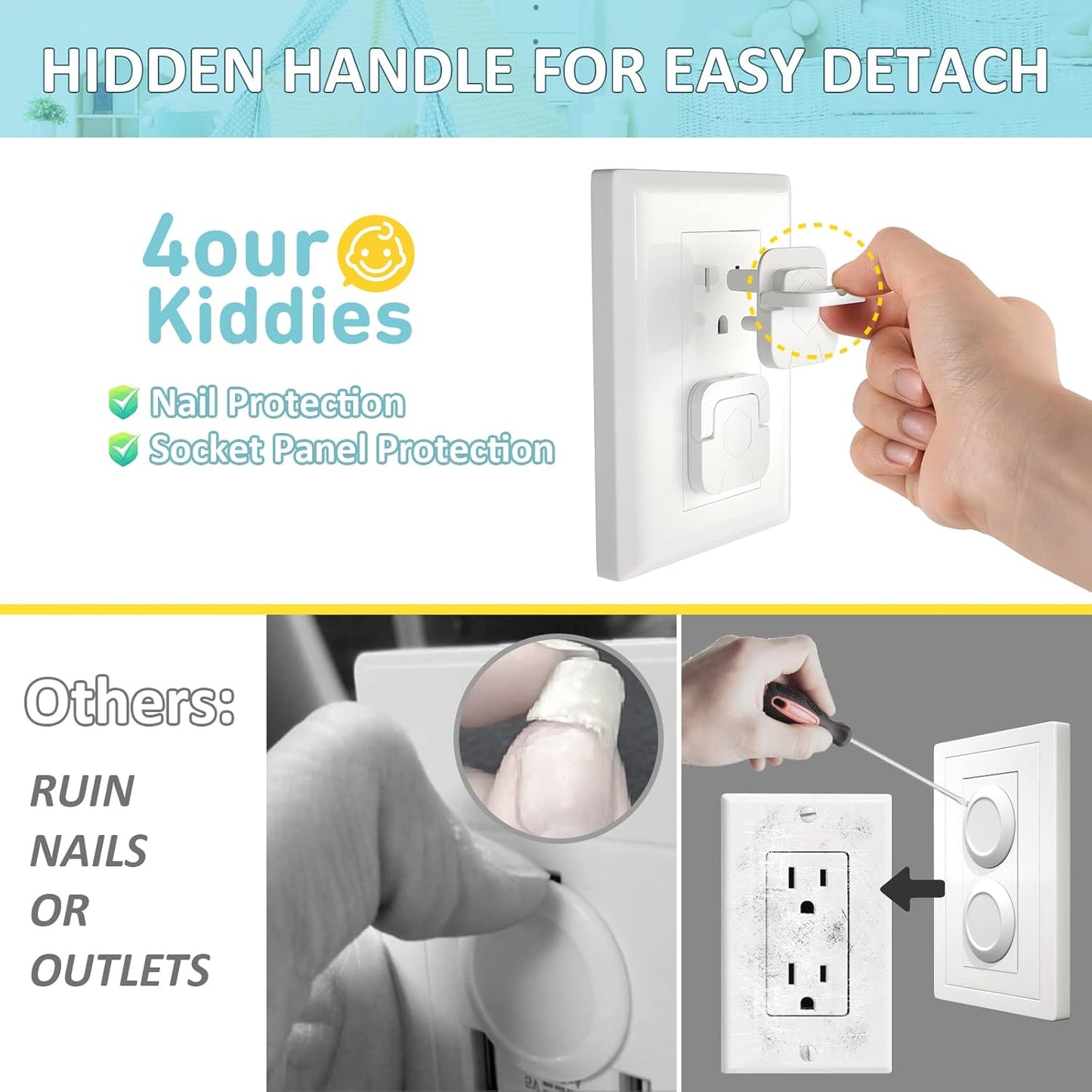 4our Kiddies Baby-Proof Outlet Covers (60 Pack) - Child Safety Electric Plug Protectors to Prevent Power Shock