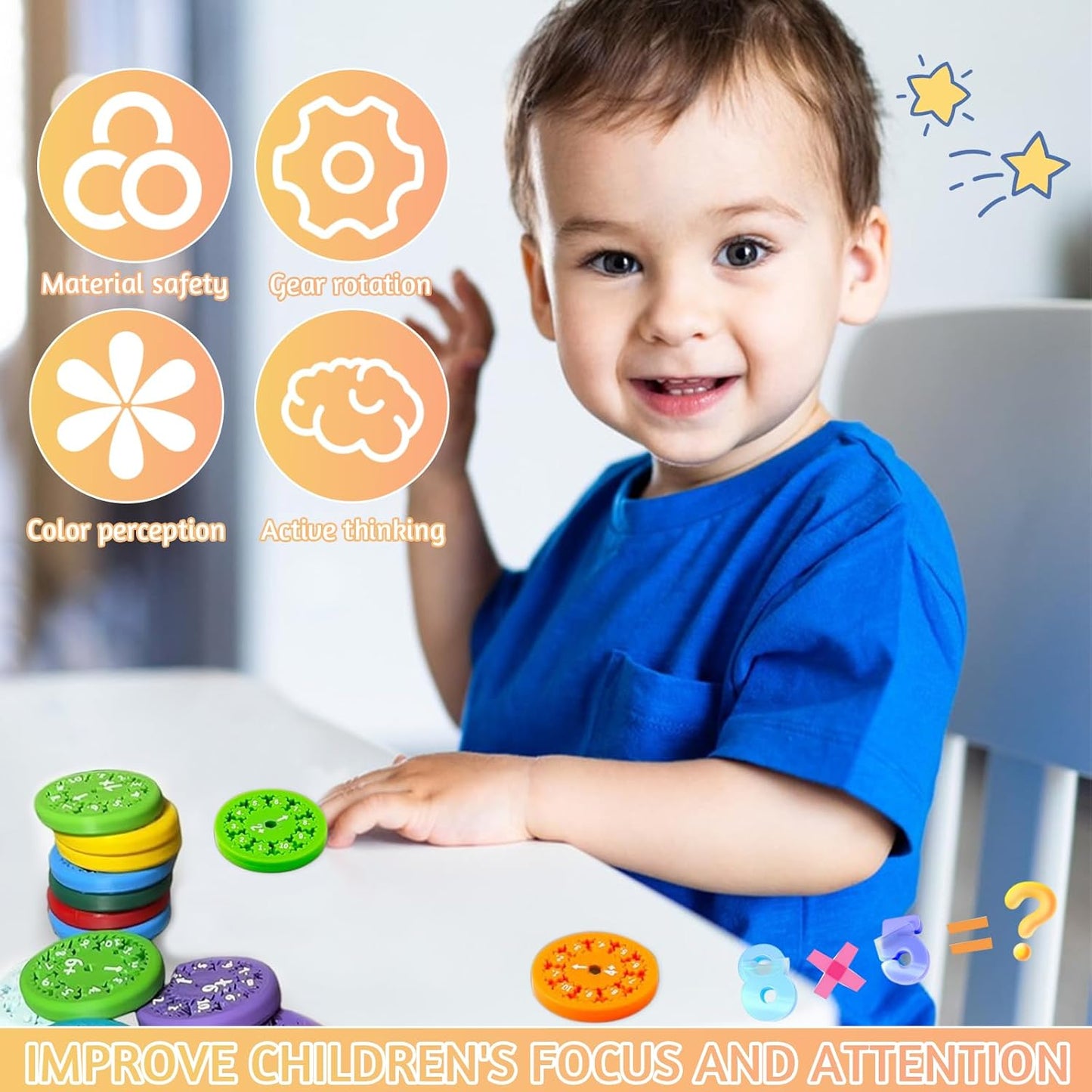 9 Pcs Math Fidget Spinners Toy, Math Fidget Sensory Spinner Counting Toys, Number Fidget Toys for Kids Math Games, Montessori Educational Toys for Kids Learning(Multiplication & Division)