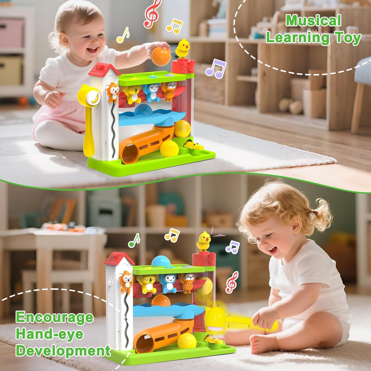 Toddler Musical Toys for 1+ Years Old Boy,Motor Skills Developmental Baby Toy 12-18 Months,Bilingual Toddler Learning Ball Drop Toy, Birthday Gift Toys for 1 2 Year Old Boys & Girls(Green)