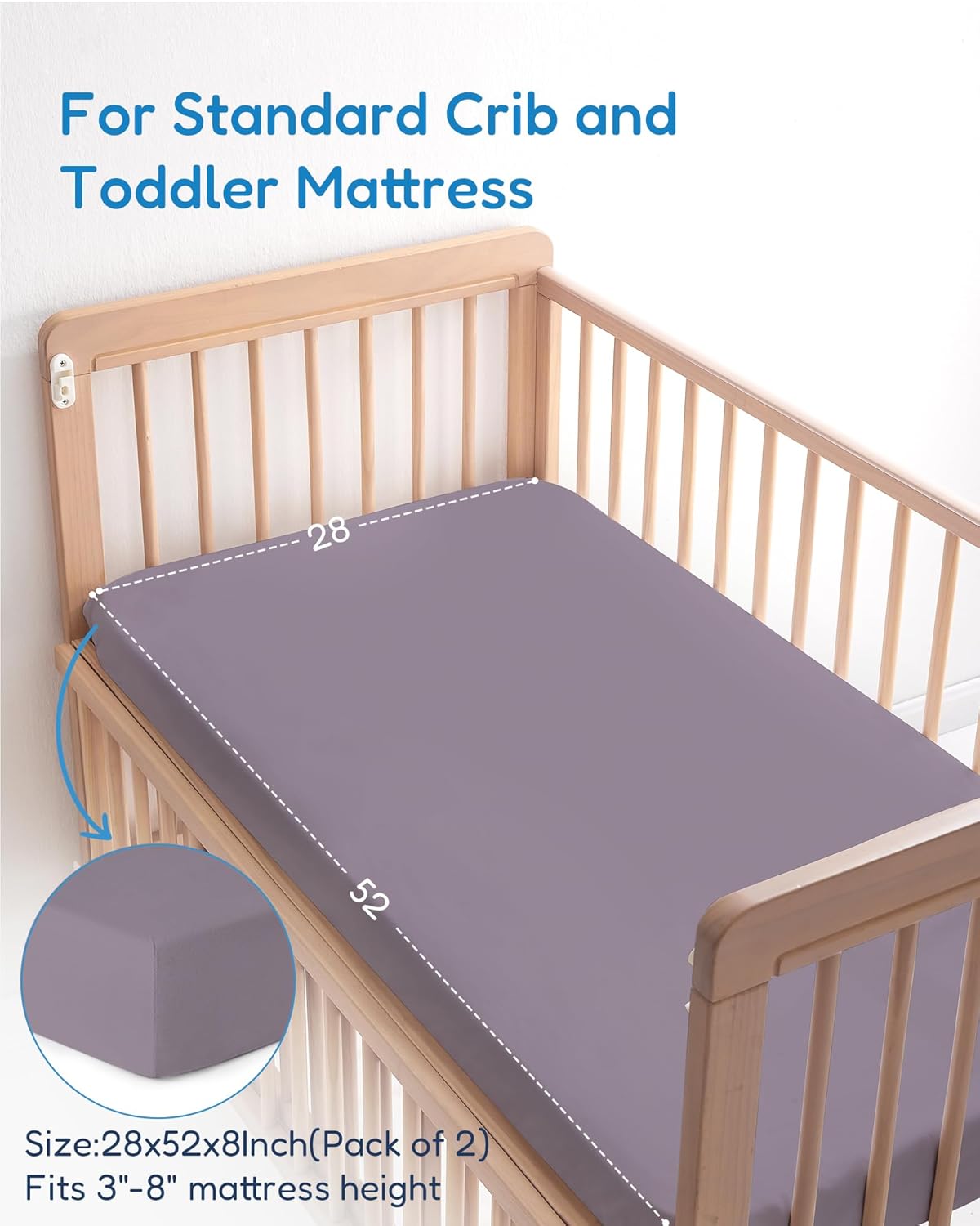 Baby Crib Sheets Boy Girl for Standard Crib Mattress - Soft Purple+Butterflies, Comfortable and Safe, Fits 28''x52''x9'' Deep Pocket