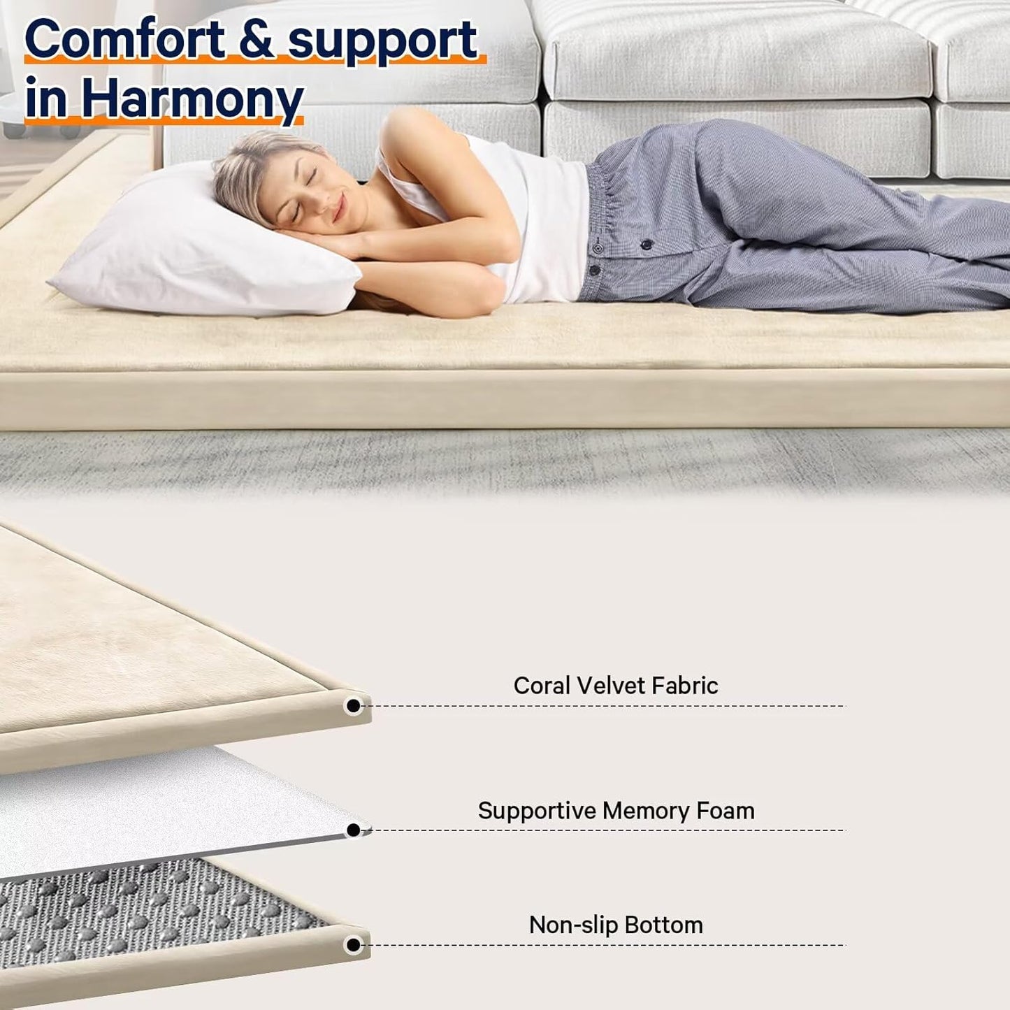 Baby Play Mat for Floor Tummy Time Mat Nursery Rug Muscle Mat Area Rug Playroom Rug Tatami Mat 13'1"x6'7" Memory Foam 1.3" Thick Crawling Mat For Babies,Toddlers, Infants, Kids,Floor Mat(Beige)