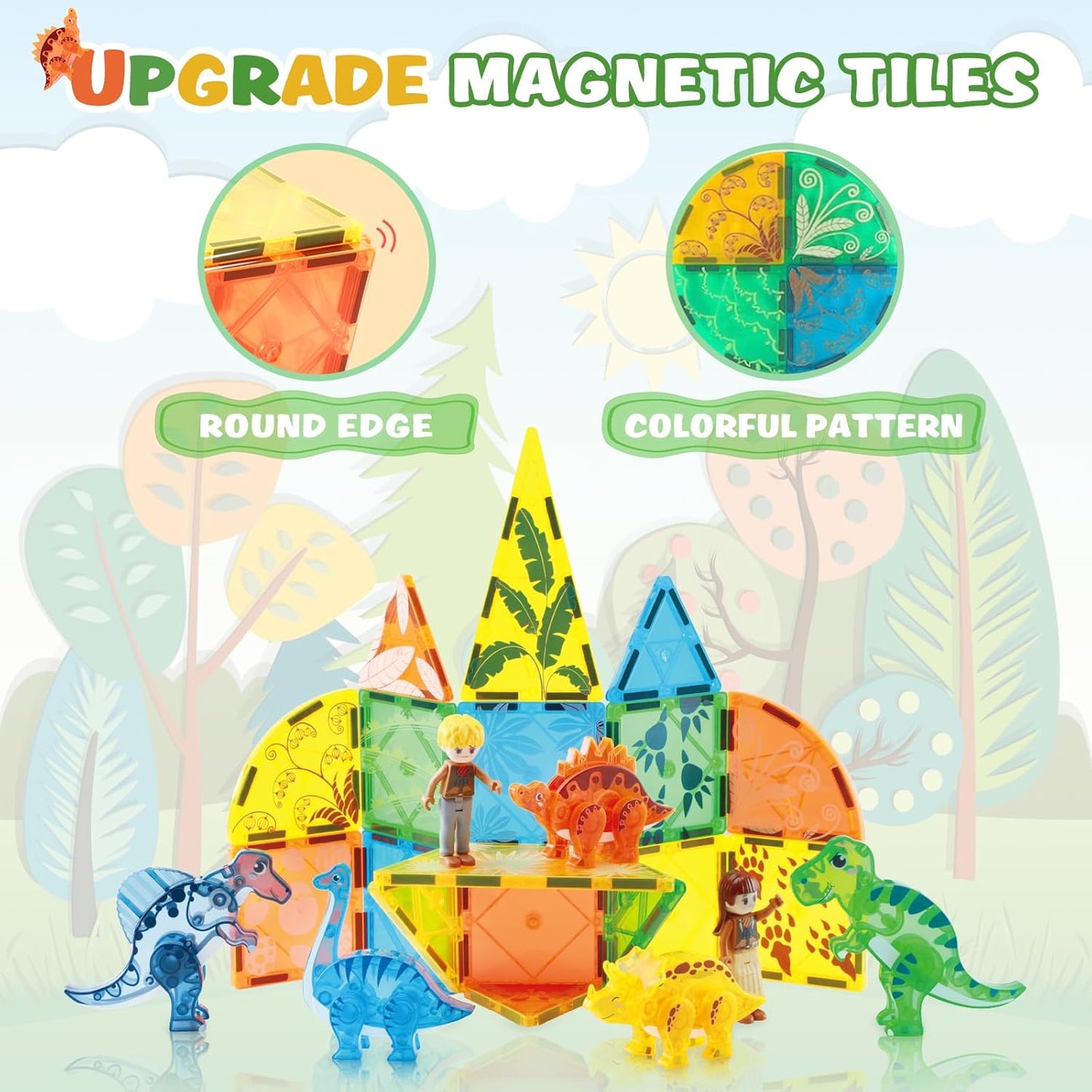 Dinosaur Magnetic Tiles,Animals Magnet Building Blocks Toys Dino World,3D STEM Educational Magnet Tiles for Boys Girls Kids Age 3 4 5 6 7 8