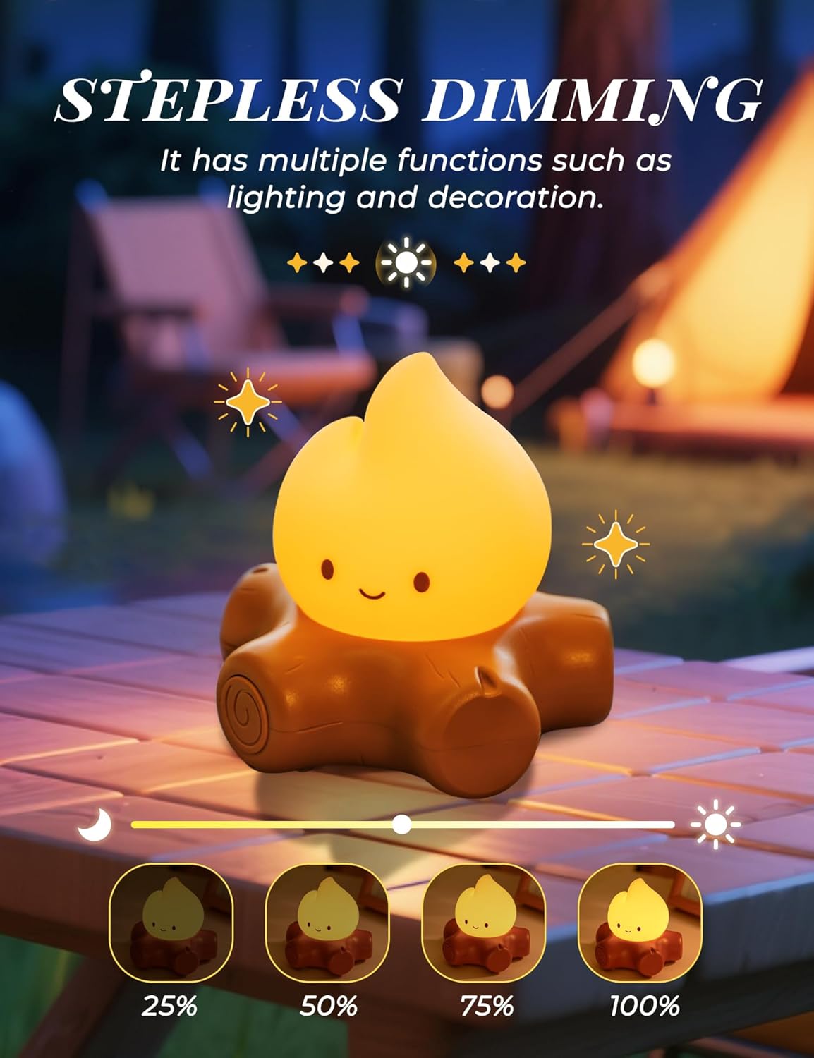 Cozy Campfire Nightlight with Soothing Nature Sounds, White Noise Night Light for Baby Adult, Rechargeable, Cute Flame Lamp, Best Gift for Kids Bedrooms Camping Trips