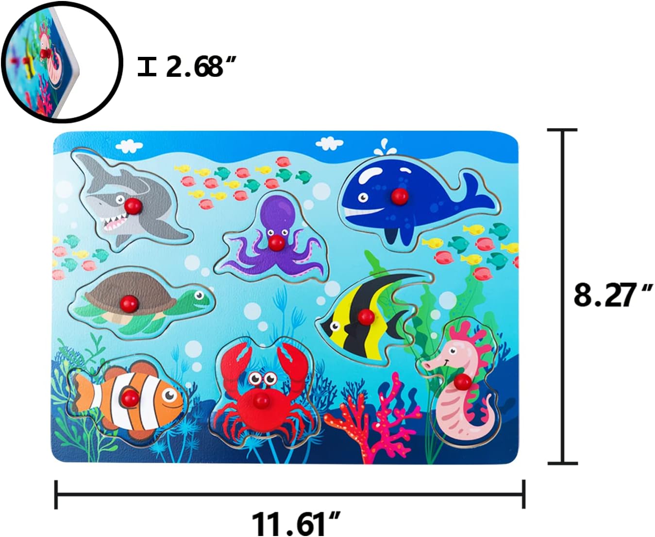 Peg Puzzle Set of 4 (32 pcs), Wooden Knob Puzzles for Toddlers Ages 1-3, Farm Zoo,Forest Animals, Pets, Sea Ocean Animals, Preschool Educational Cognitive Gifts