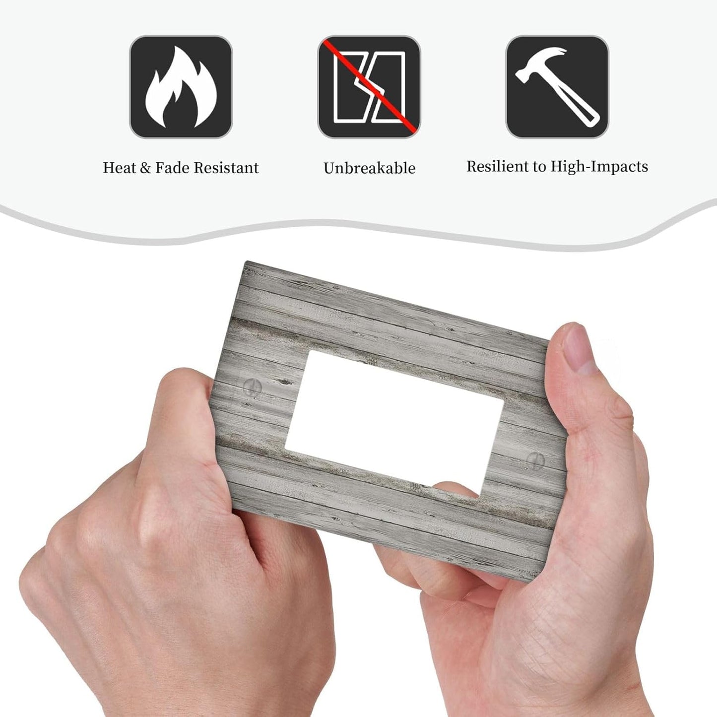 Decorative Outlet Covers Farmhouse Rustic Grey Barn Door Wood 1 Gang Single Rocker Light Switch Cover Plate Wall Plates GFCI Faceplate for Bedroom Cabin Decor