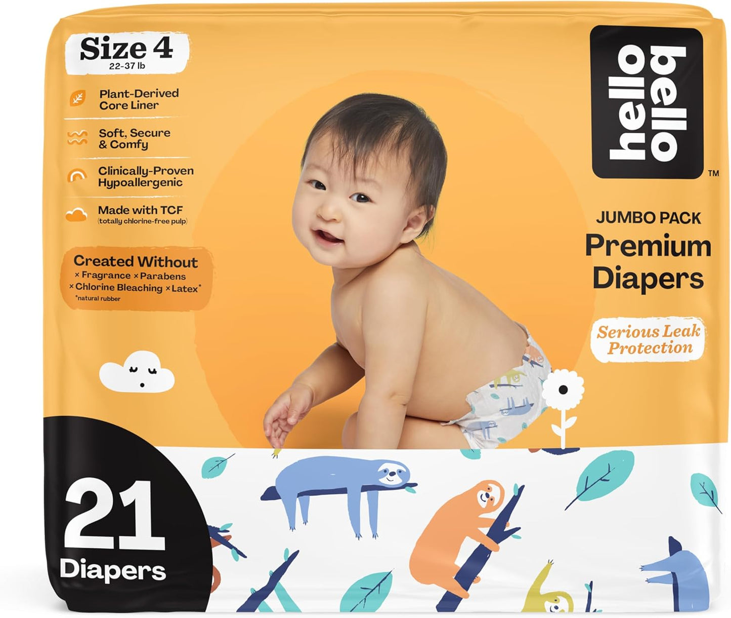 Hello Bello Premium Baby Diapers Size 4, 21 Count of Disposable, Extra-Absorbent, Hypoallergenic Baby Diapers with Snug and Comfort Fit, Sleepy Sloth